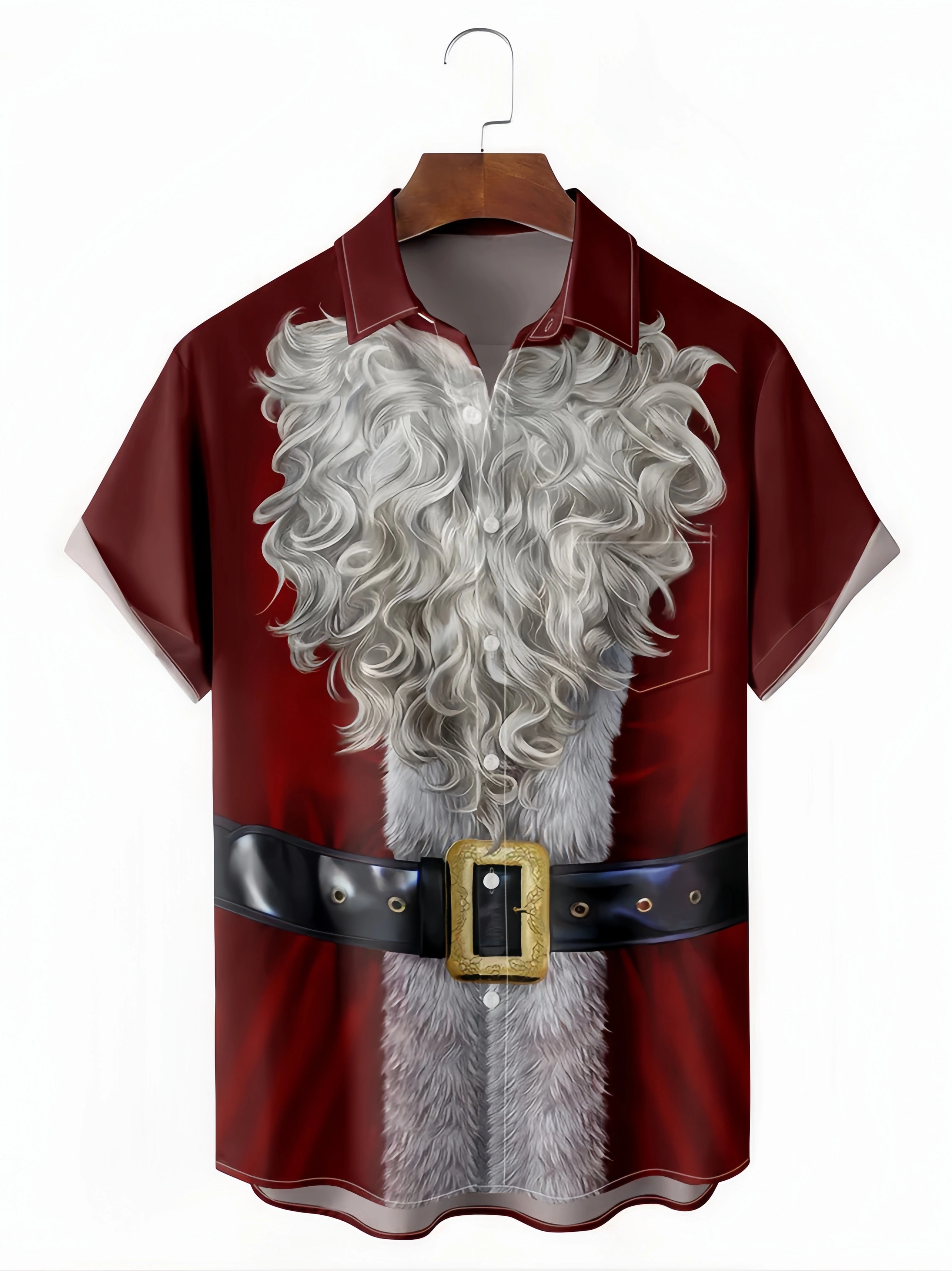 Christmas Santa Claus Costume Chest Pocket Short Sleeve Shirt