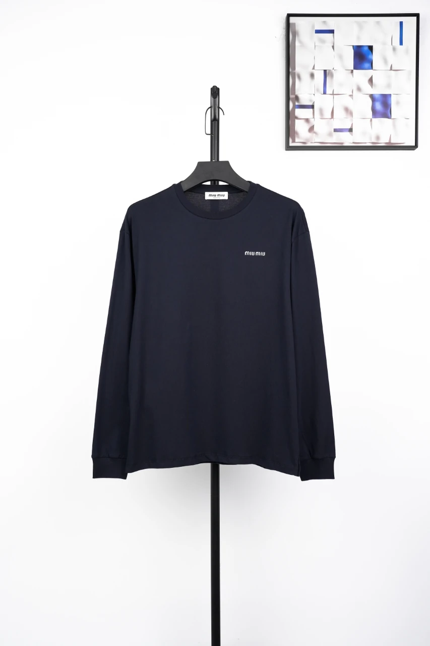 Miu Miu Navy Small Embroidered Crewneck Long Sleeve T-Shirt product photo from LabelPicks
