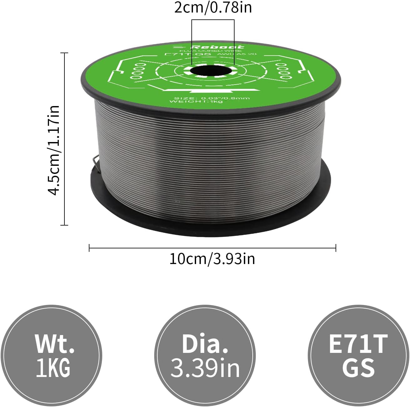 Reboot E71T-GS 0.8mm 1kg Flux-Cored Gasless Welding Wire | Self-Shielded FCAW for MIG Welder | No Gas Required, Compatible with MIG Welders