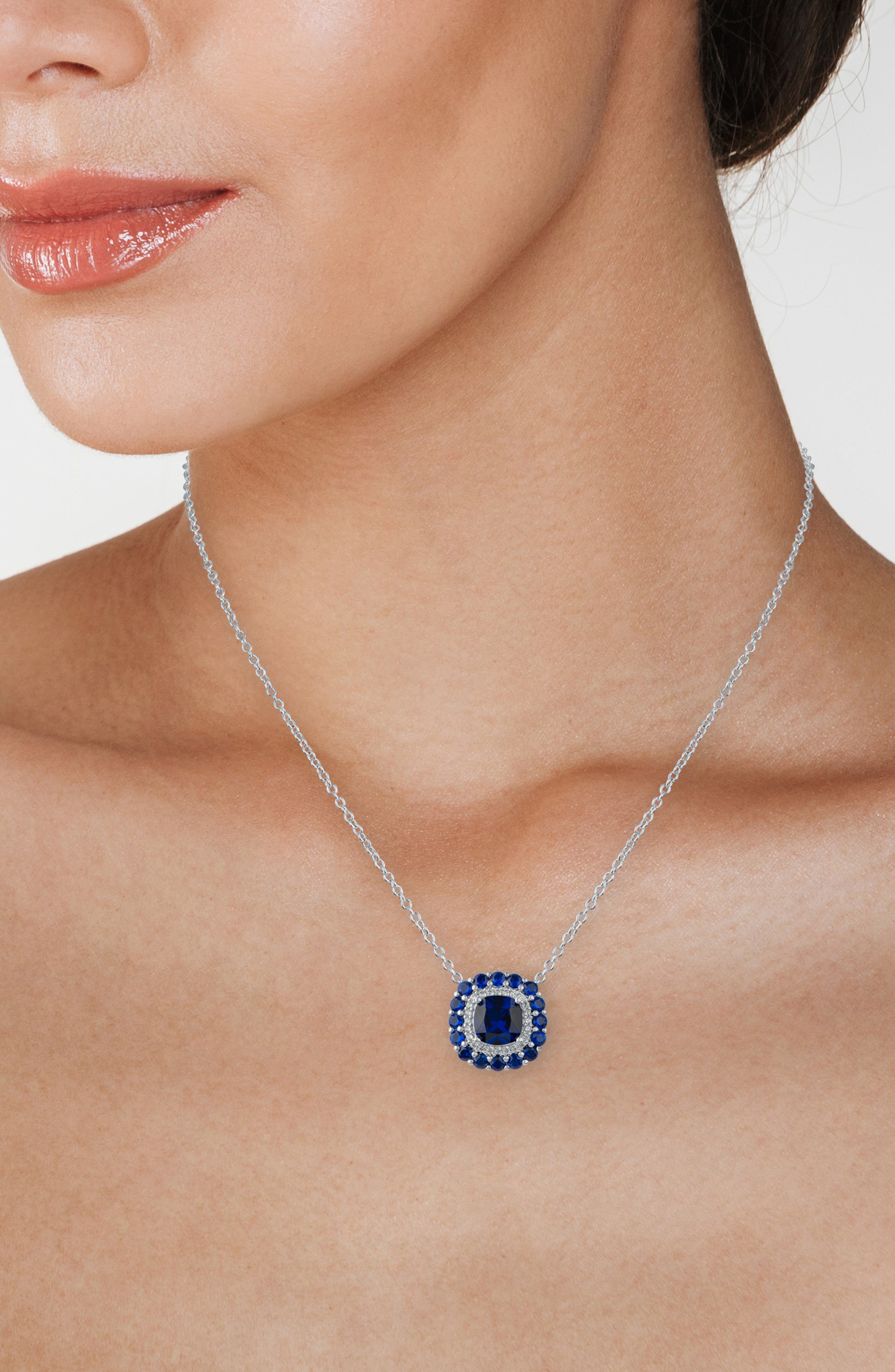CZ by Kenneth Jay Lane Cubic Zirconia Double Halo Cushion Pendant Necklace