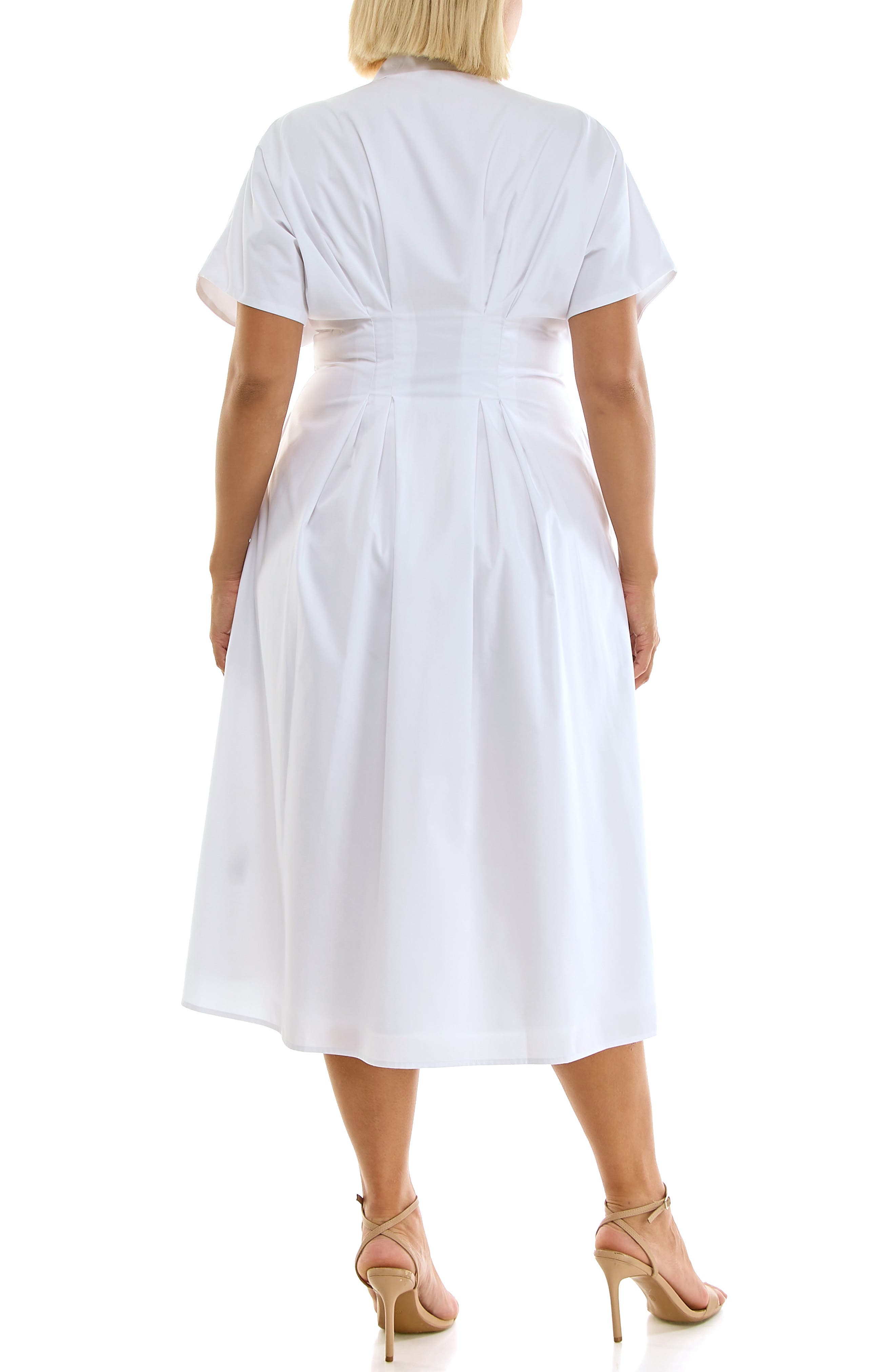 Nicole Miller Pintuck Waist Midi Shirtdress