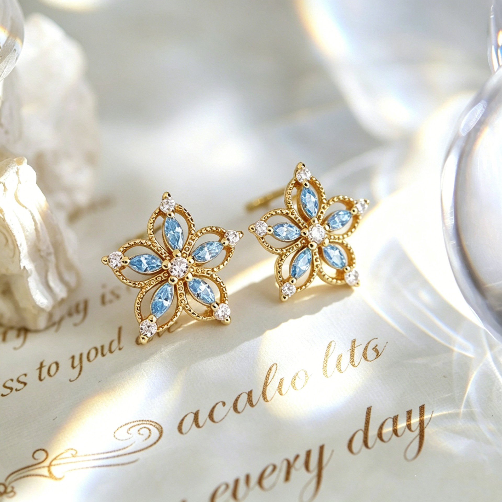 Gold-Edged Orchid Earrings for Women, Pure Silver French Vintage Style Floral Earrings, Simple and Versatile Fresh Earrings