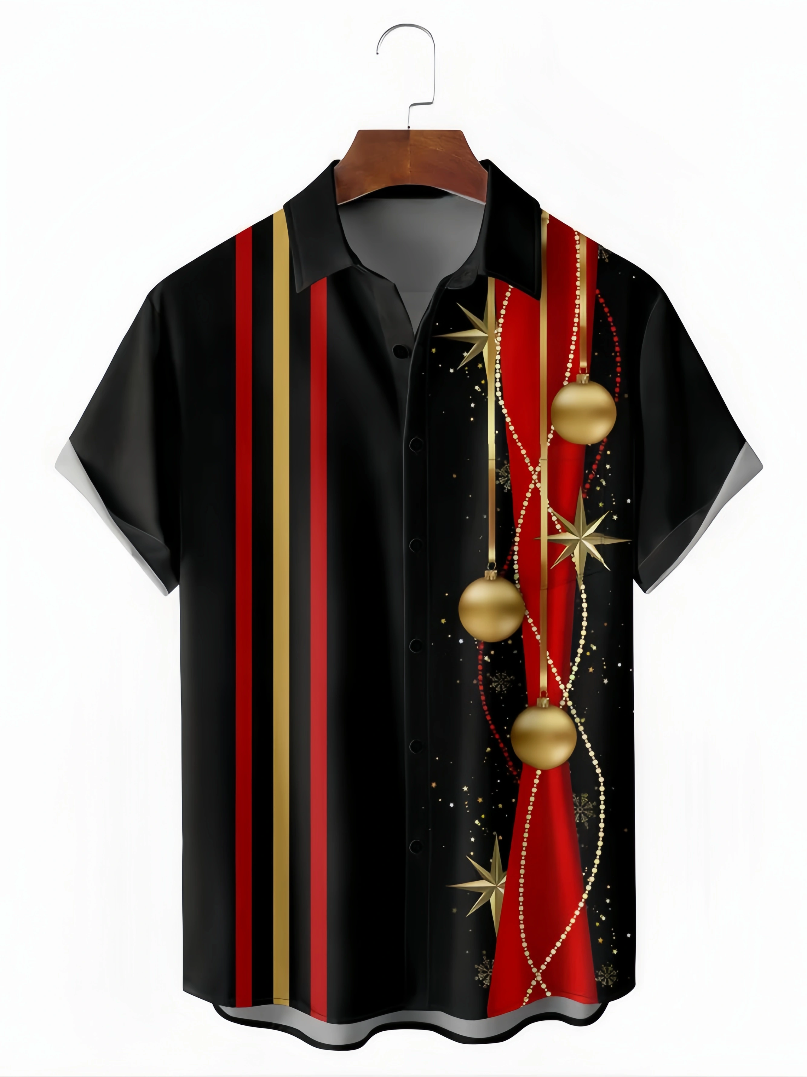 Creative Christmas Chest Pocket Short Sleeve Bowling Shirt