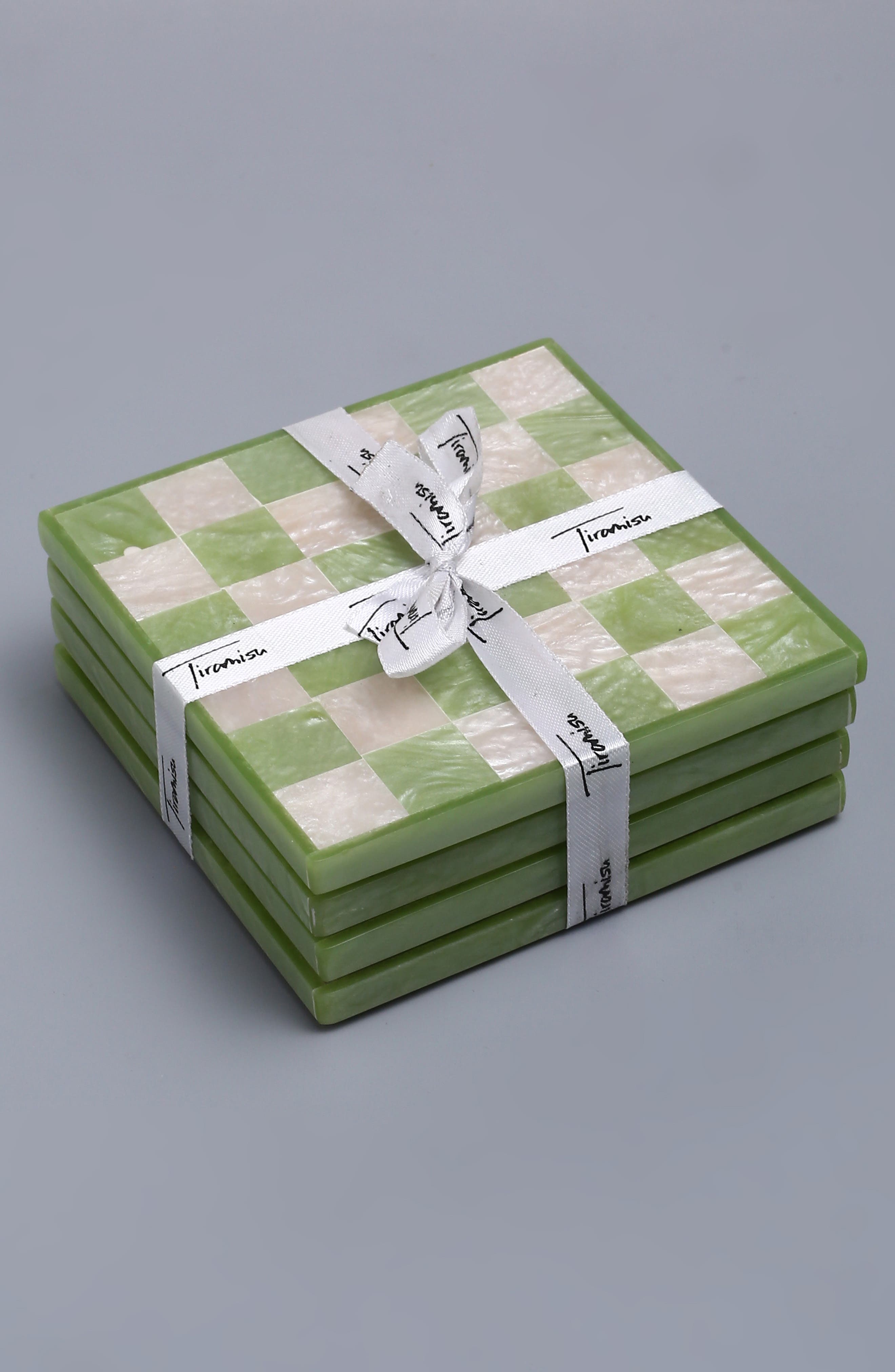 Tiramisu Set of 4 Checkered Resin Coasters