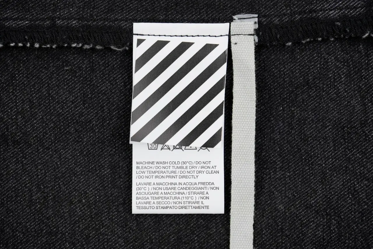 Off-White Black Washed Denim Jacket with Yellow Tape Arrows product photo from LabelPicks