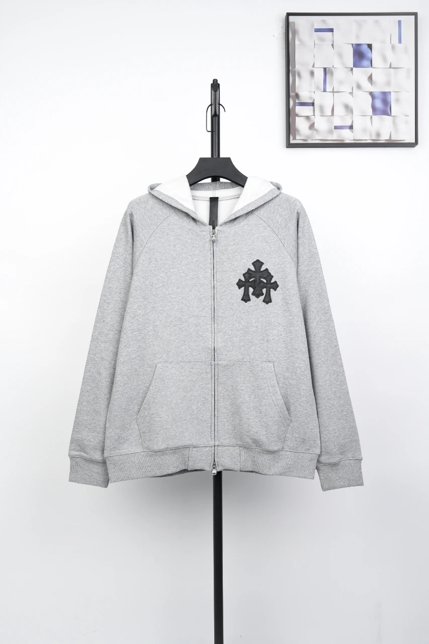 Chrome Hearts Grey Cross Leather Patch Hooded Jacket product photo from LabelPicks