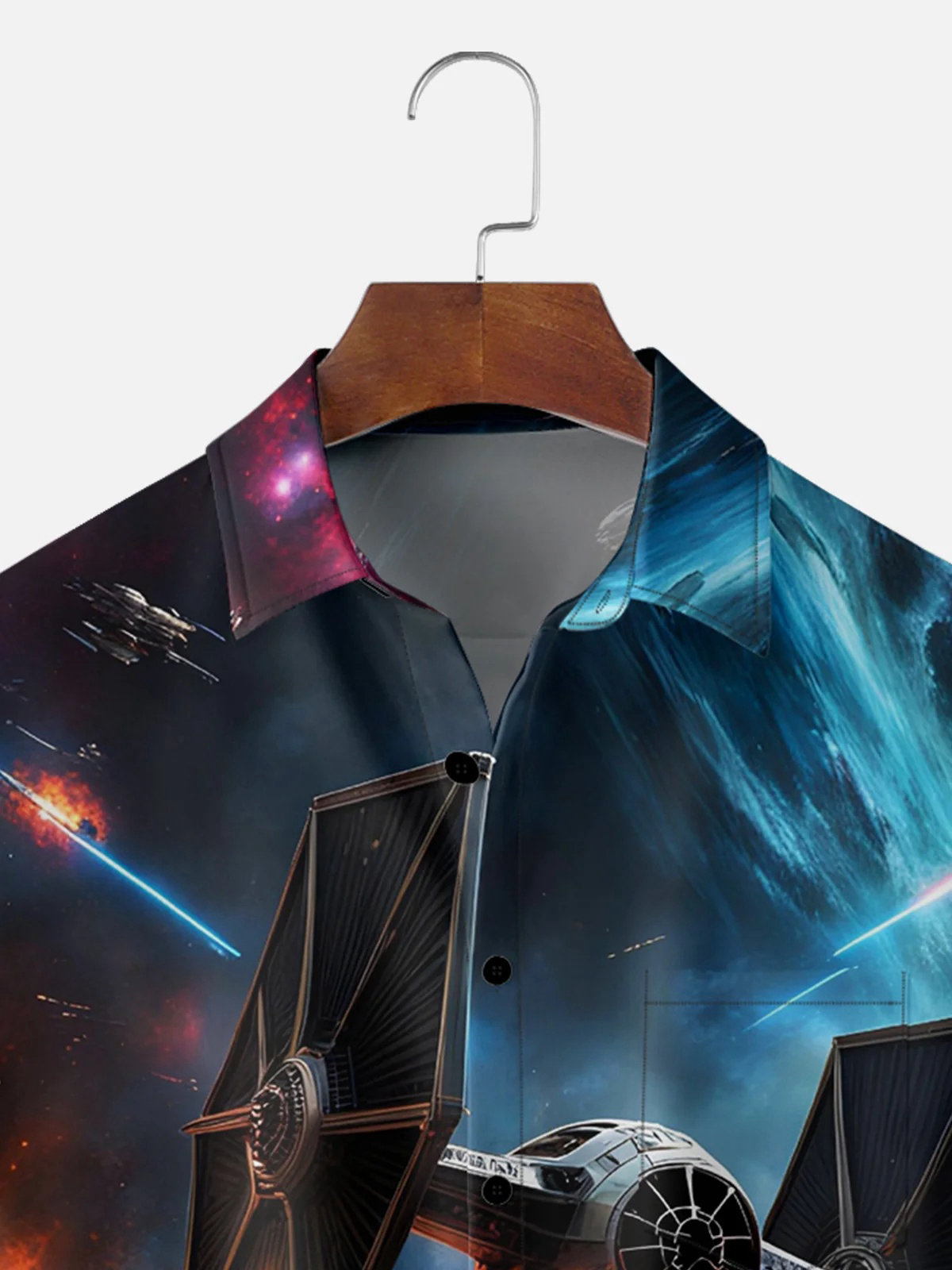 Moisture-wicking Spaceship Chest Pocket Hawaiian Shirt