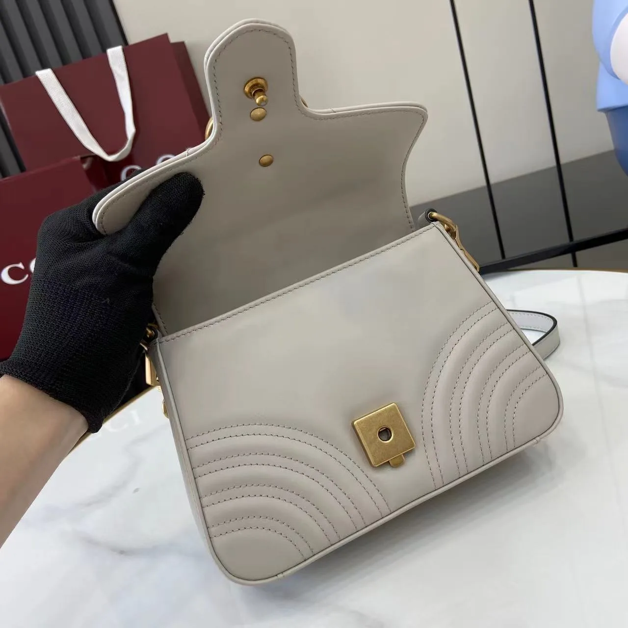 Gucci Marmont Grey GG Supreme Canvas Top Handle Bag product photo from LabelPicks