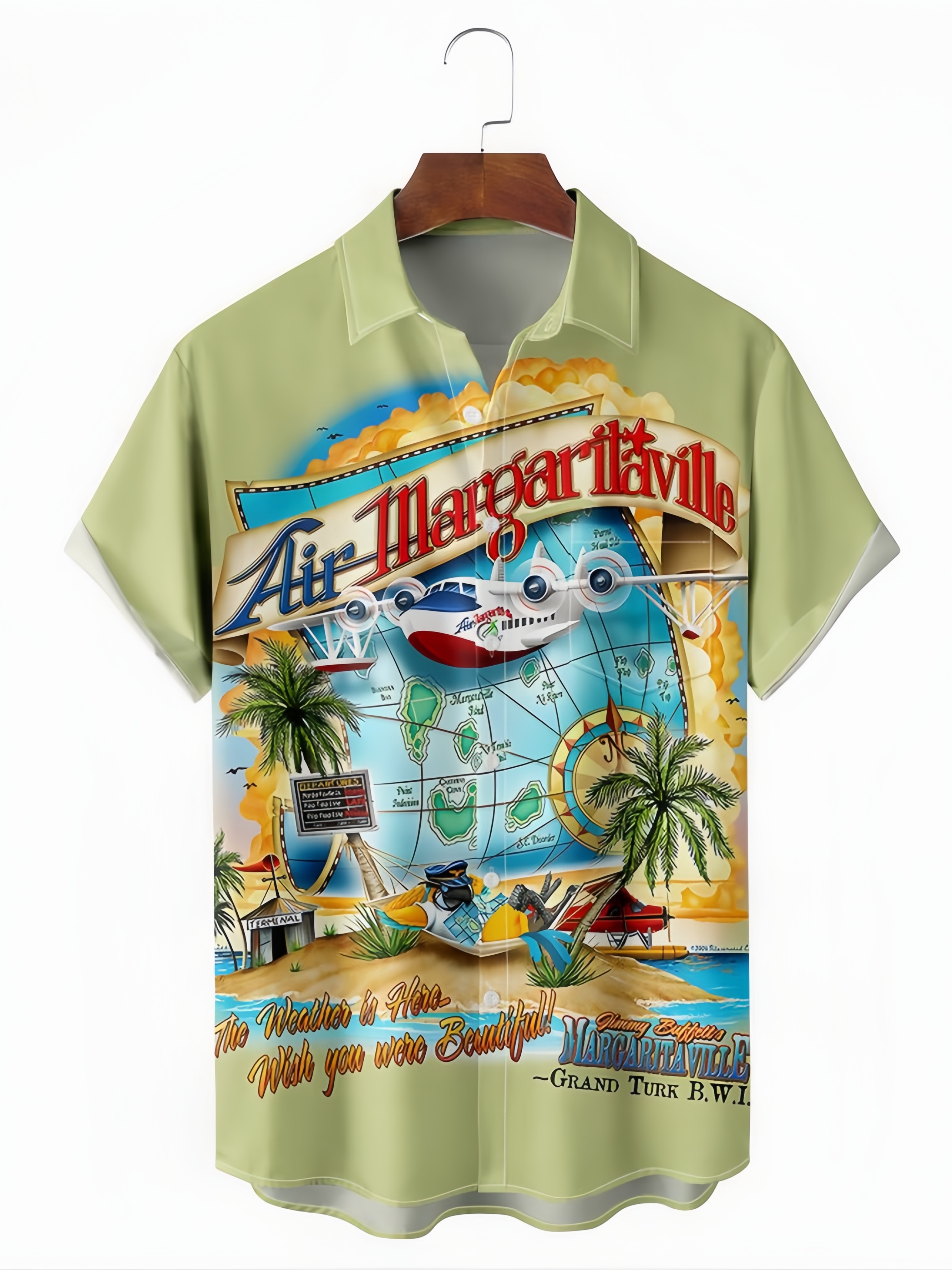 Map Chest Pocket Short Sleeve Hawaiian Shirt