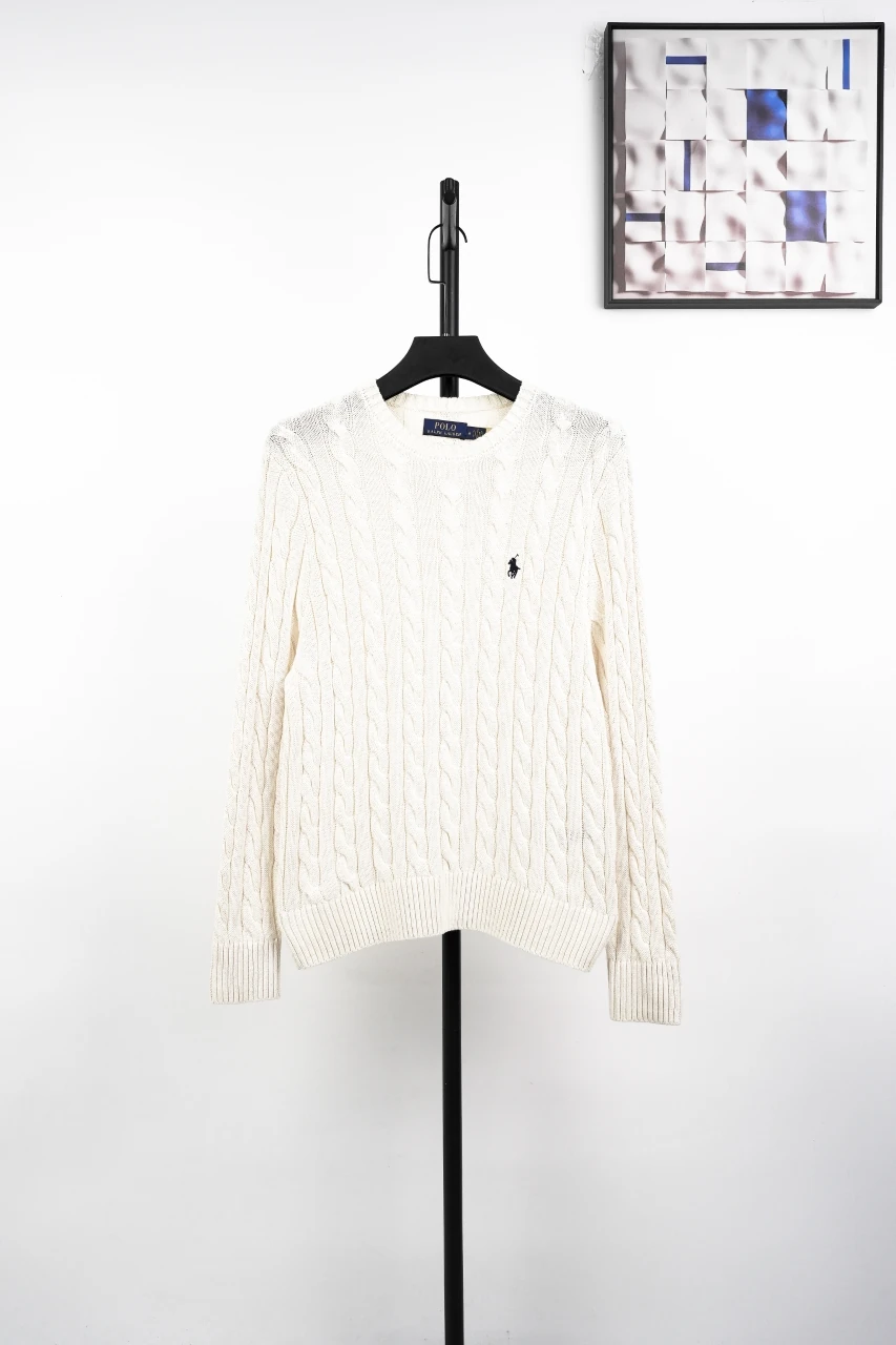 Ralph Lauren Off White Pony Embroidered Cable Knit Crewneck Sweater product photo from LabelPicks