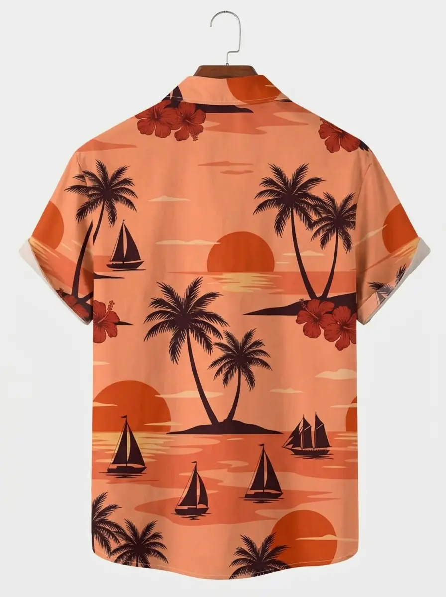 Men's printed shirts Orange Sunset Palm Tree Aloha Shirt