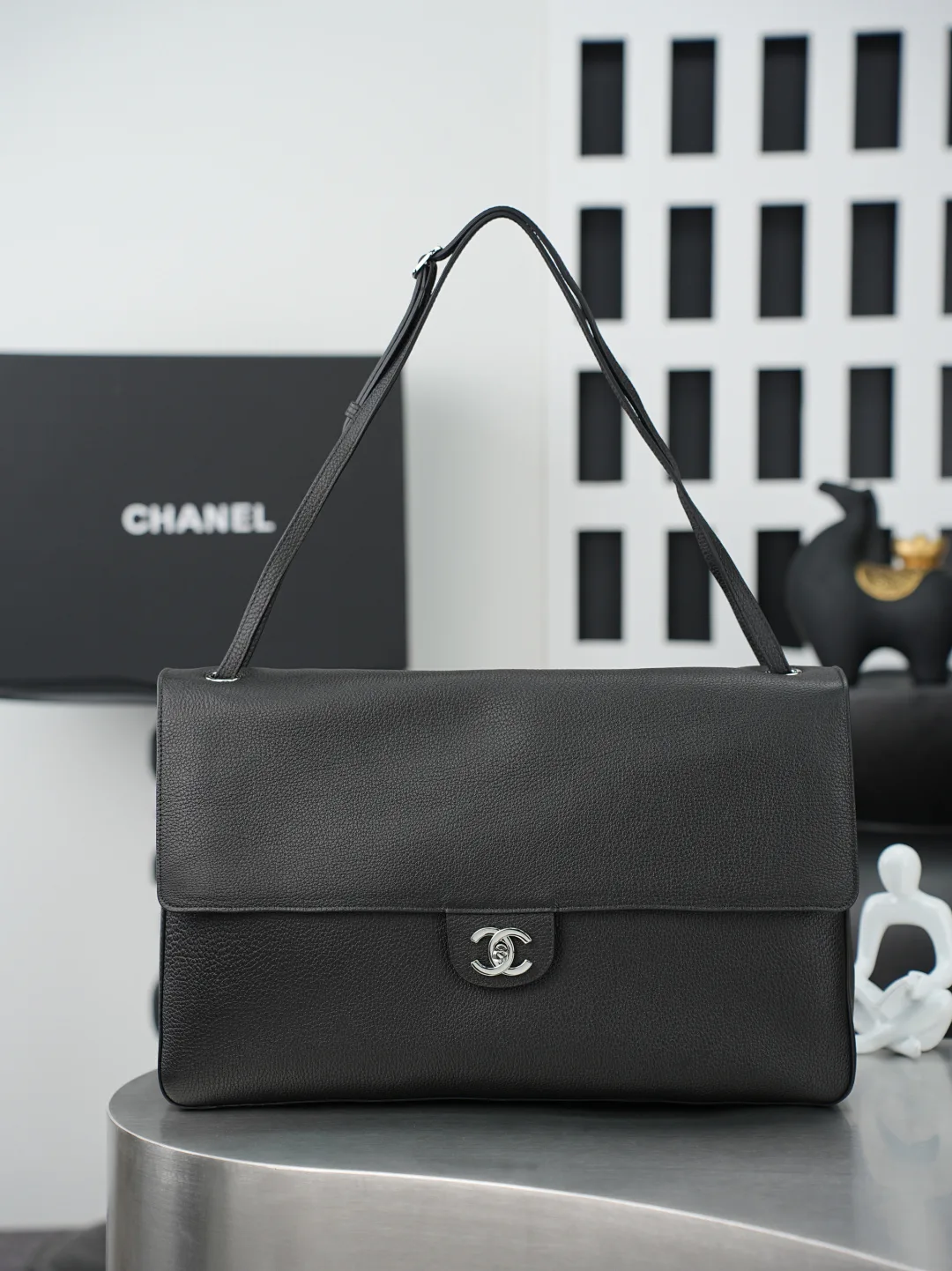 Chanel Classic Flap Black Grained Leather Shoulder Bag product photo from LabelPicks