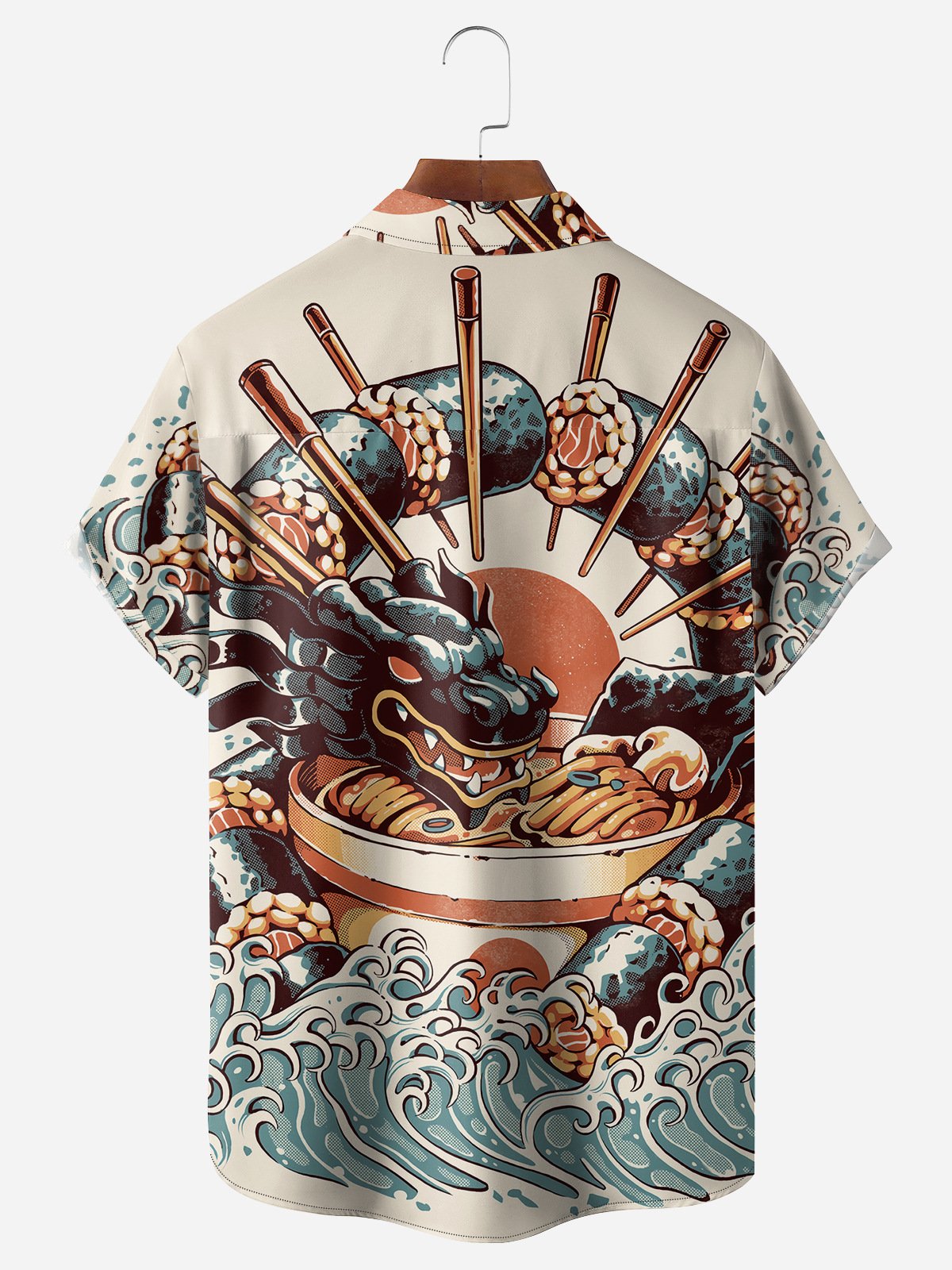 Ukiyo-e Dragon Chest Pocket Short Sleeve Casual Shirt