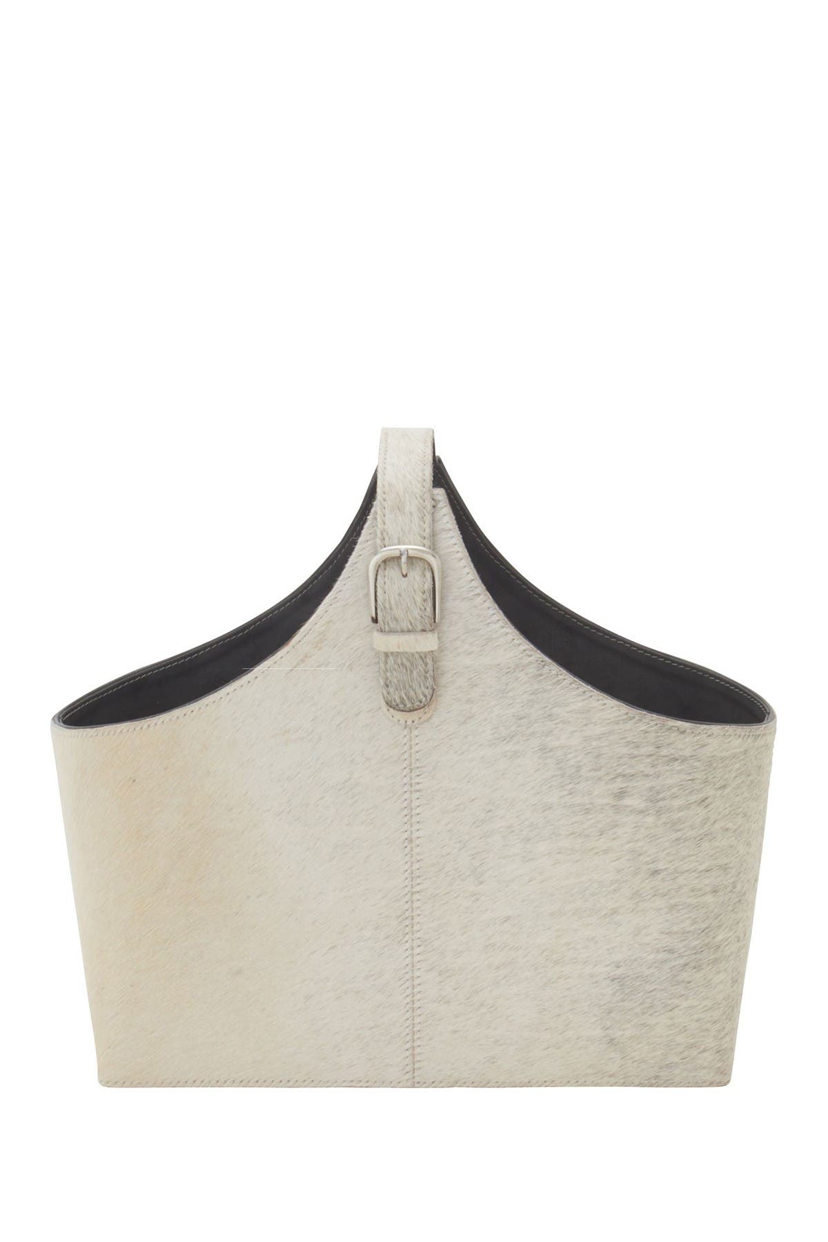 SONOMA SAGE HOME Gray Genuine Goat Hair & Leather Magazine Holder with Detail Stitching & Curved Handles