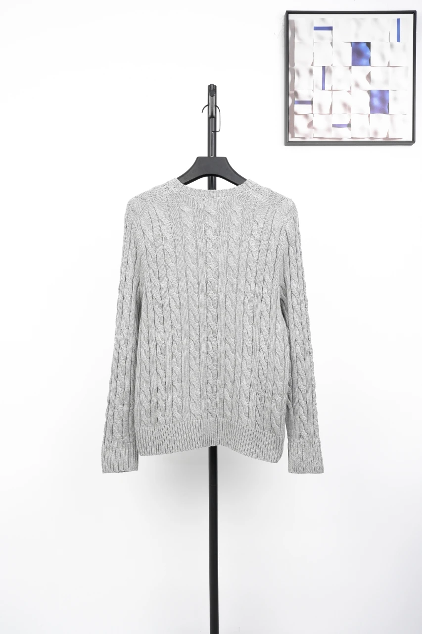 Ralph Lauren Light Grey Pony Embroidered Cable Knit Crewneck Sweater product photo from LabelPicks