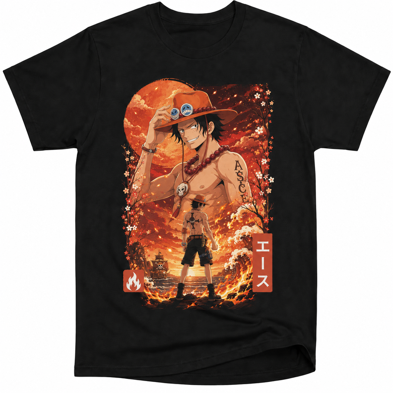Remera Anime Portgas D. Ace One Piece Manga Corta