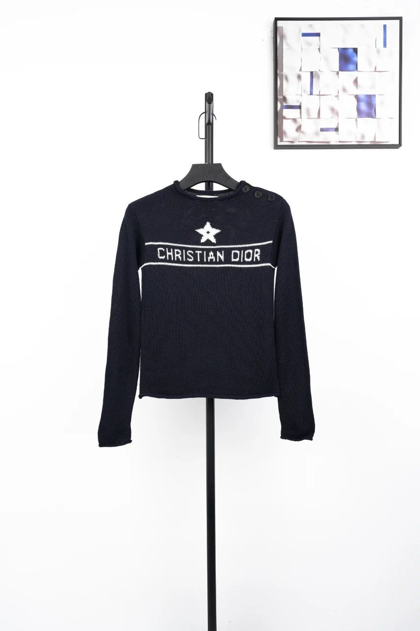 Dior Deep Black Star Letter Cashmere Knit Top product photo from LabelPicks