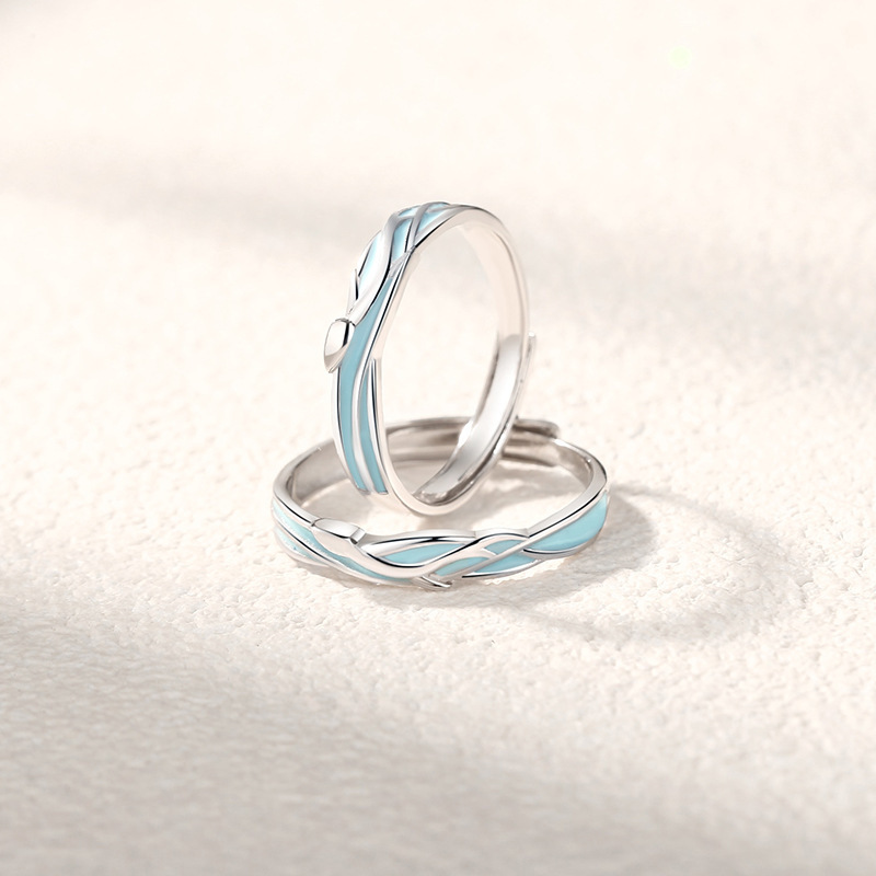 Original 999 pure silver, deer-themed, luminous couple rings, featuring a forest-style deer antler design, a unique and niche open-ring style