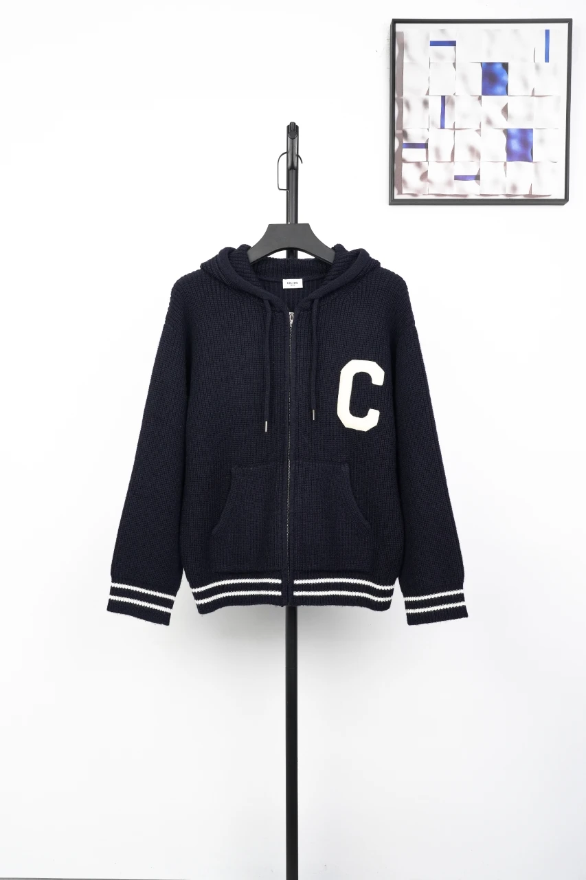 CELINE Navy C-Patch Wool Hooded Zip Jacket product photo from LabelPicks