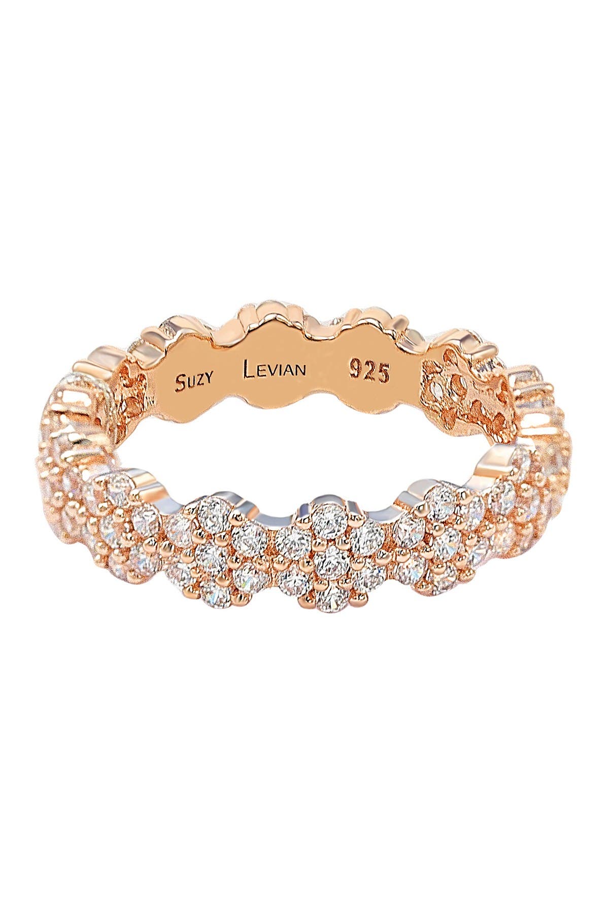 SUZY LEVIAN Rose Plated Sterling Silver White CZ Flower Pave Eternity Band