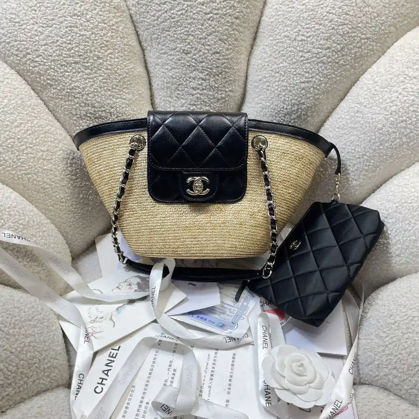Chanel White Straw Woven Tote Bag product photo from LabelPicks