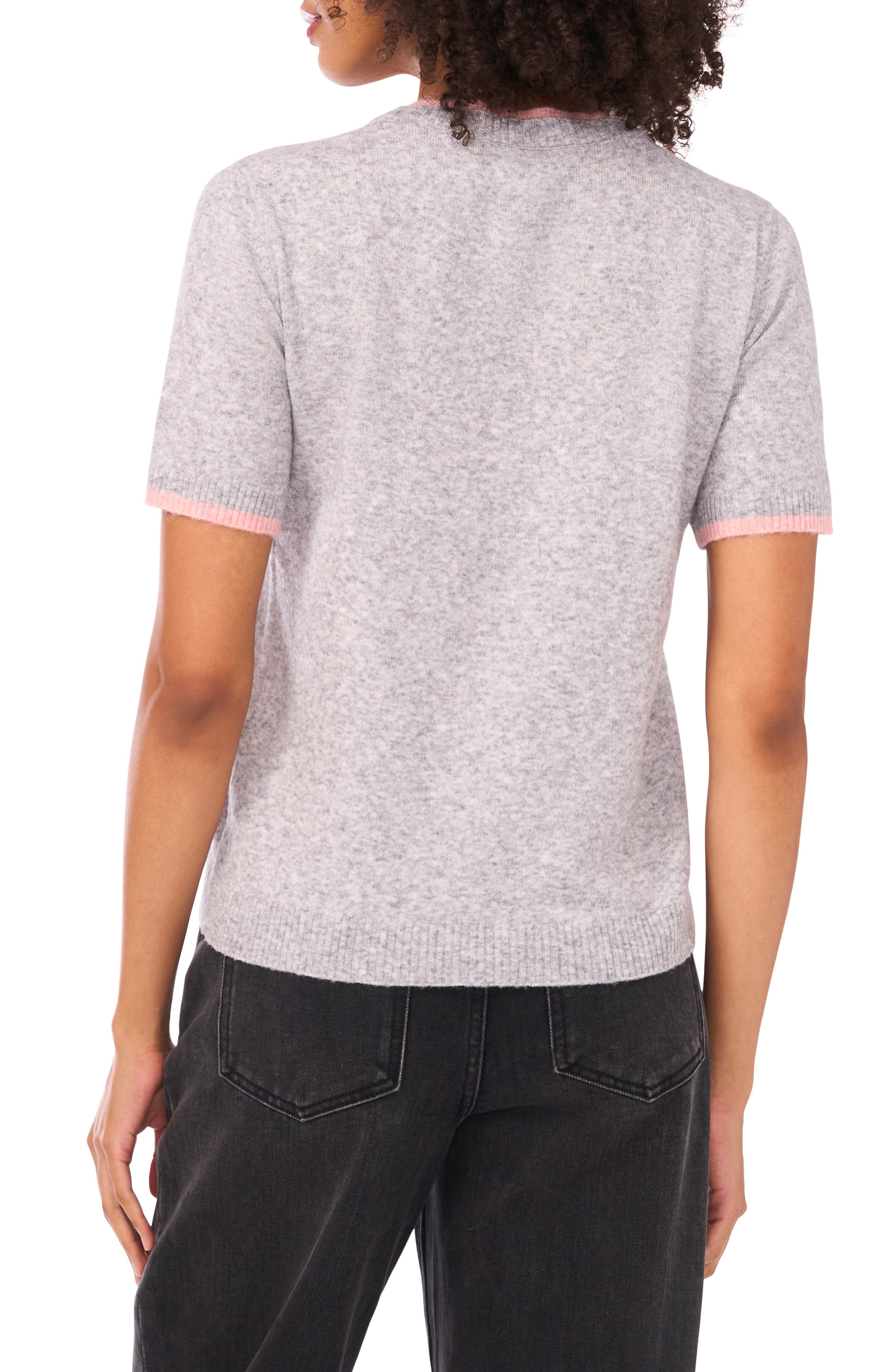 1.STATE Double Crewneck Short Sleeve Sweater