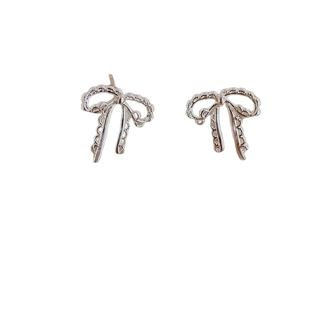 925 Sterling Silver Bow Stud Earrings| Delicate Lace Design