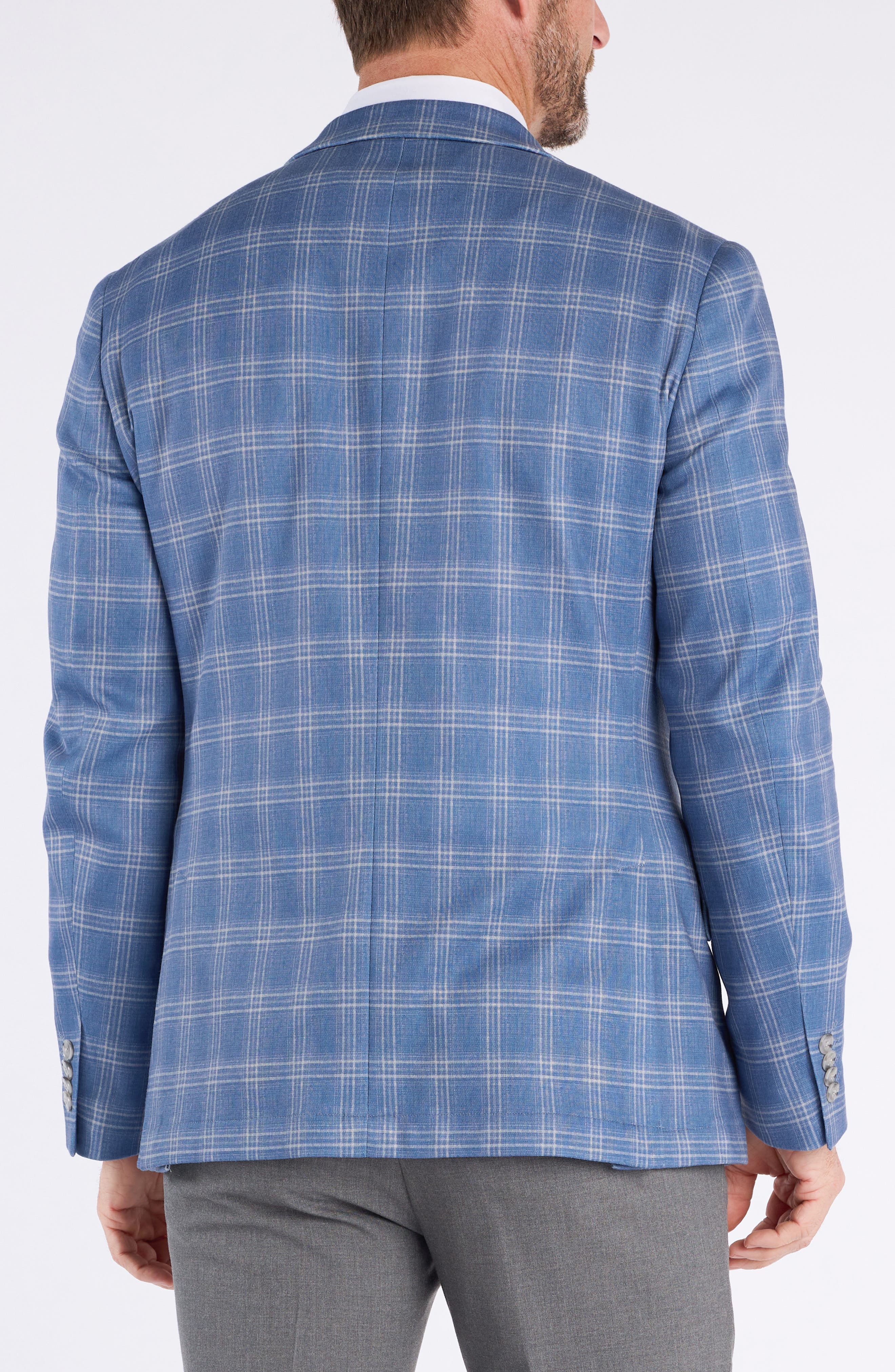 SAVILE ROW CO Shoreditch Slim Fit Blue Plaid Knit Sport Coat