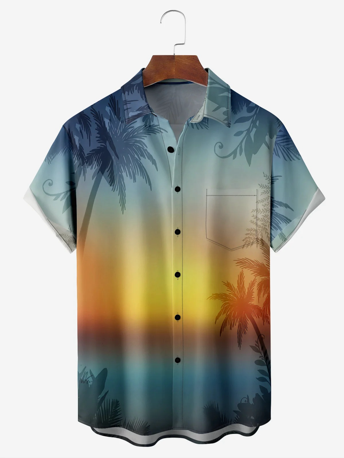 Coconut Tree Chest Pocket Short Sleeve Hawaiian Shirt