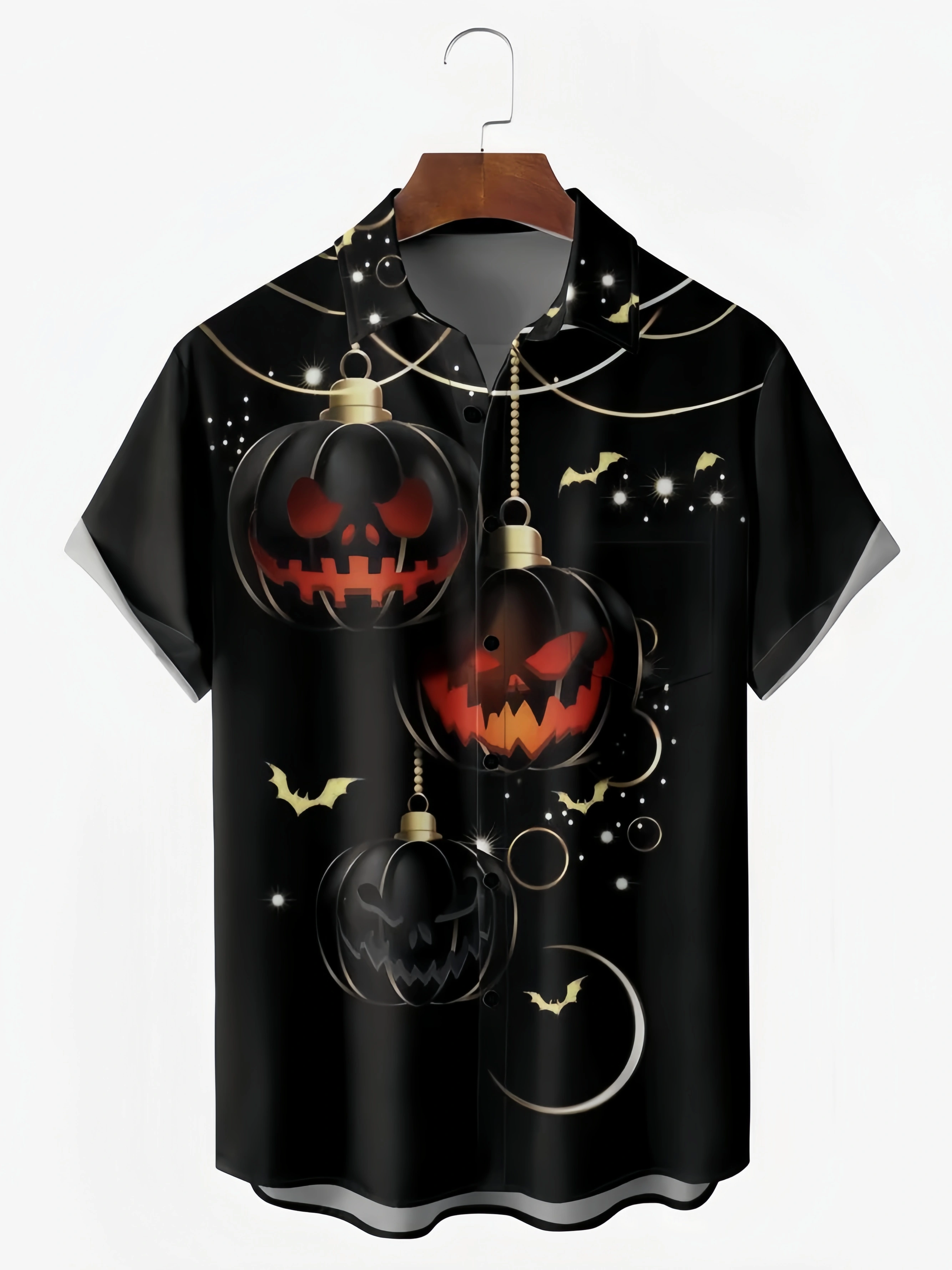 Halloween Pumpkin Chest Pocket Short Sleeve Shirt
