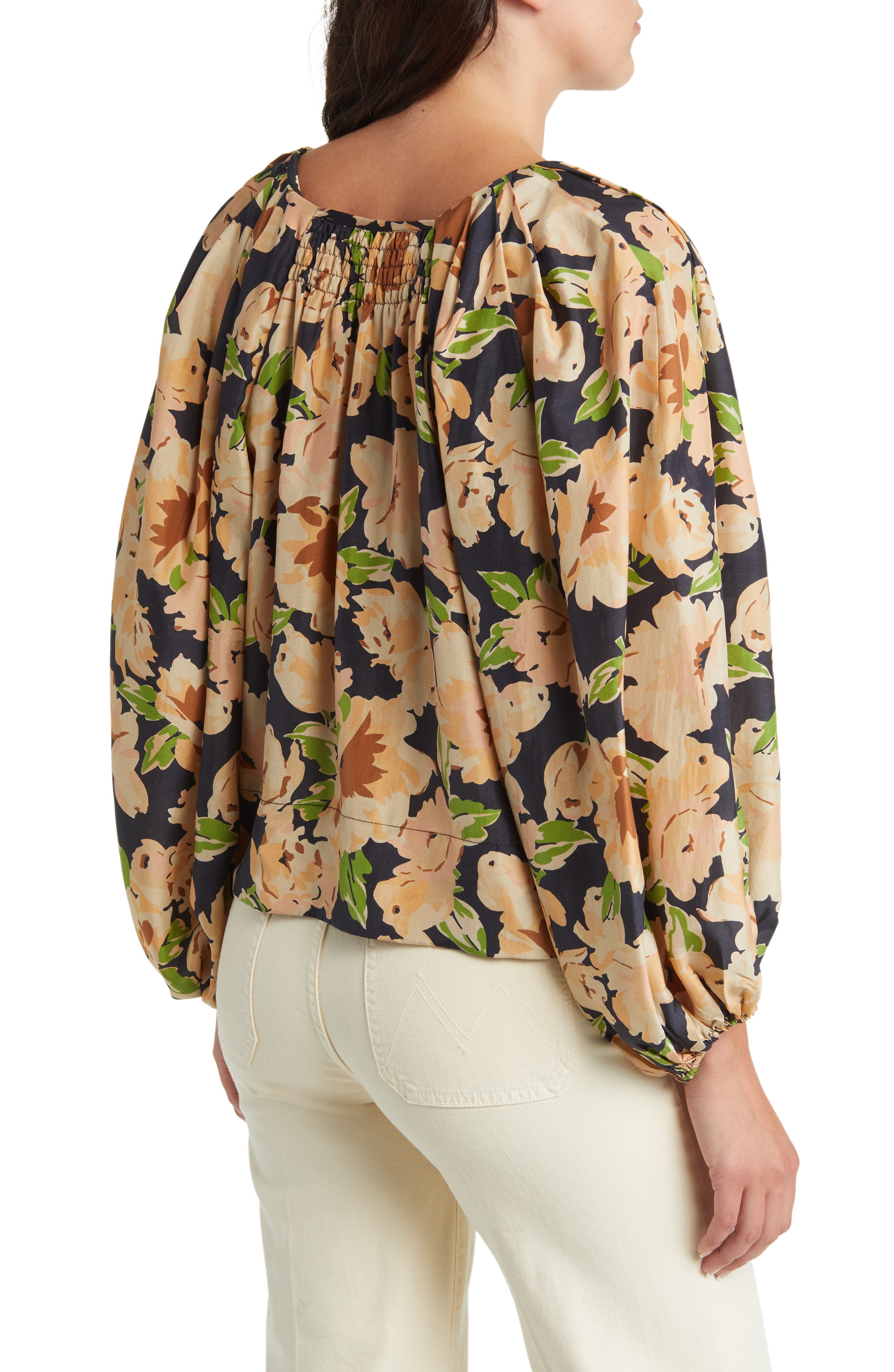 THE GREAT. The Magpie Floral Print Silk Crop Top