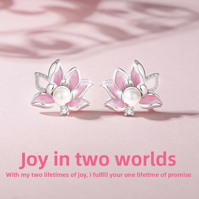 Original Lotus Flower Stud Earrings 925 Sterling Silver New Chinese Style Floral Earrings Fresh and Elegant Spring/Summer Ear Accessories