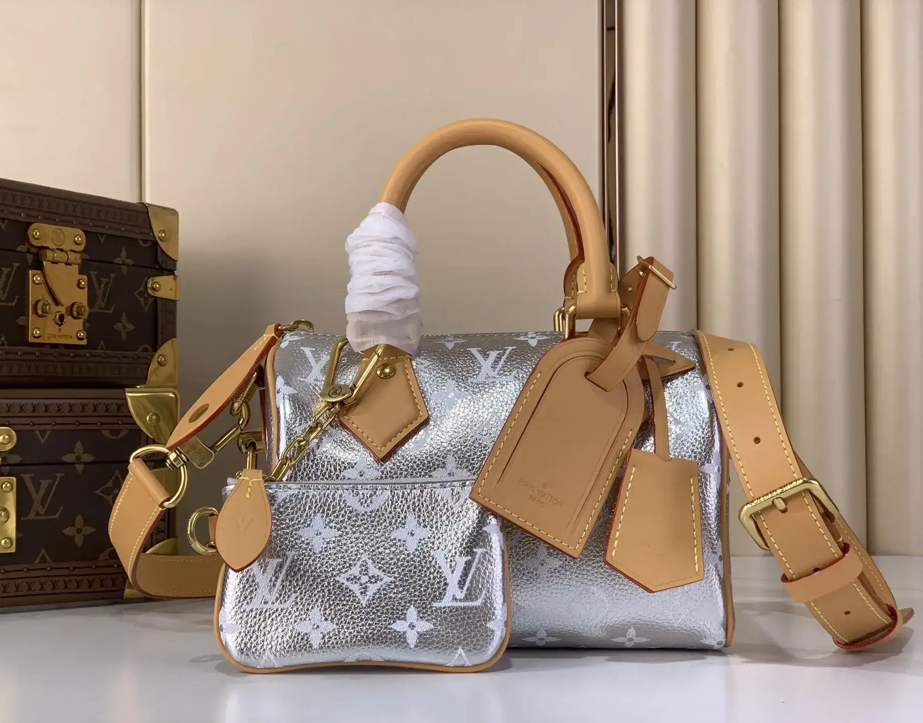 Louis Vuitton Silver Speedy Calfskin Top Handle Bag product photo from LabelPicks