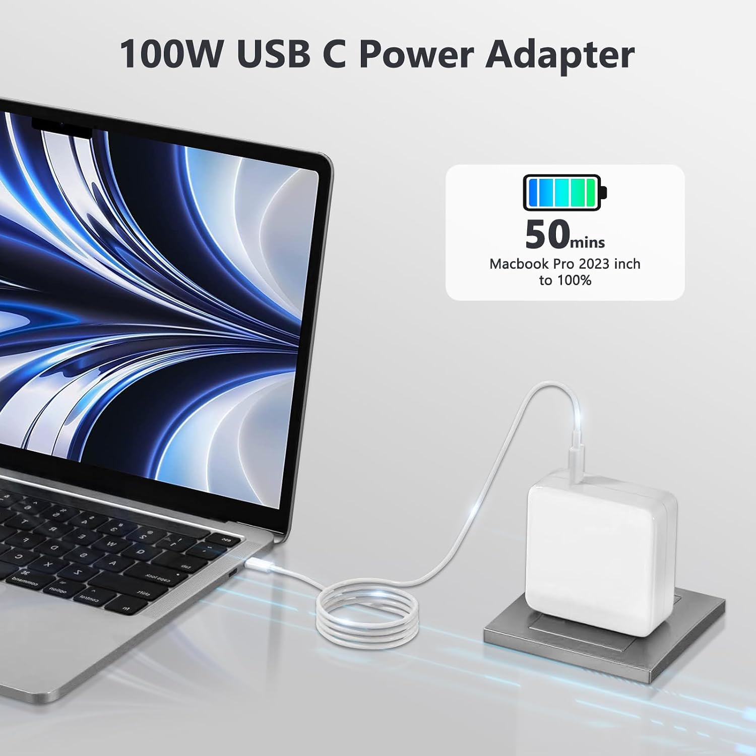 MacBook Pro/Air Charger - 100W USB-C Fast Charger, compatible with MacBook Pro/Air, M1, M2, M3, M4, M5, iPad Pro, and all USB-C laptops and phones, 6.6ft charging cable