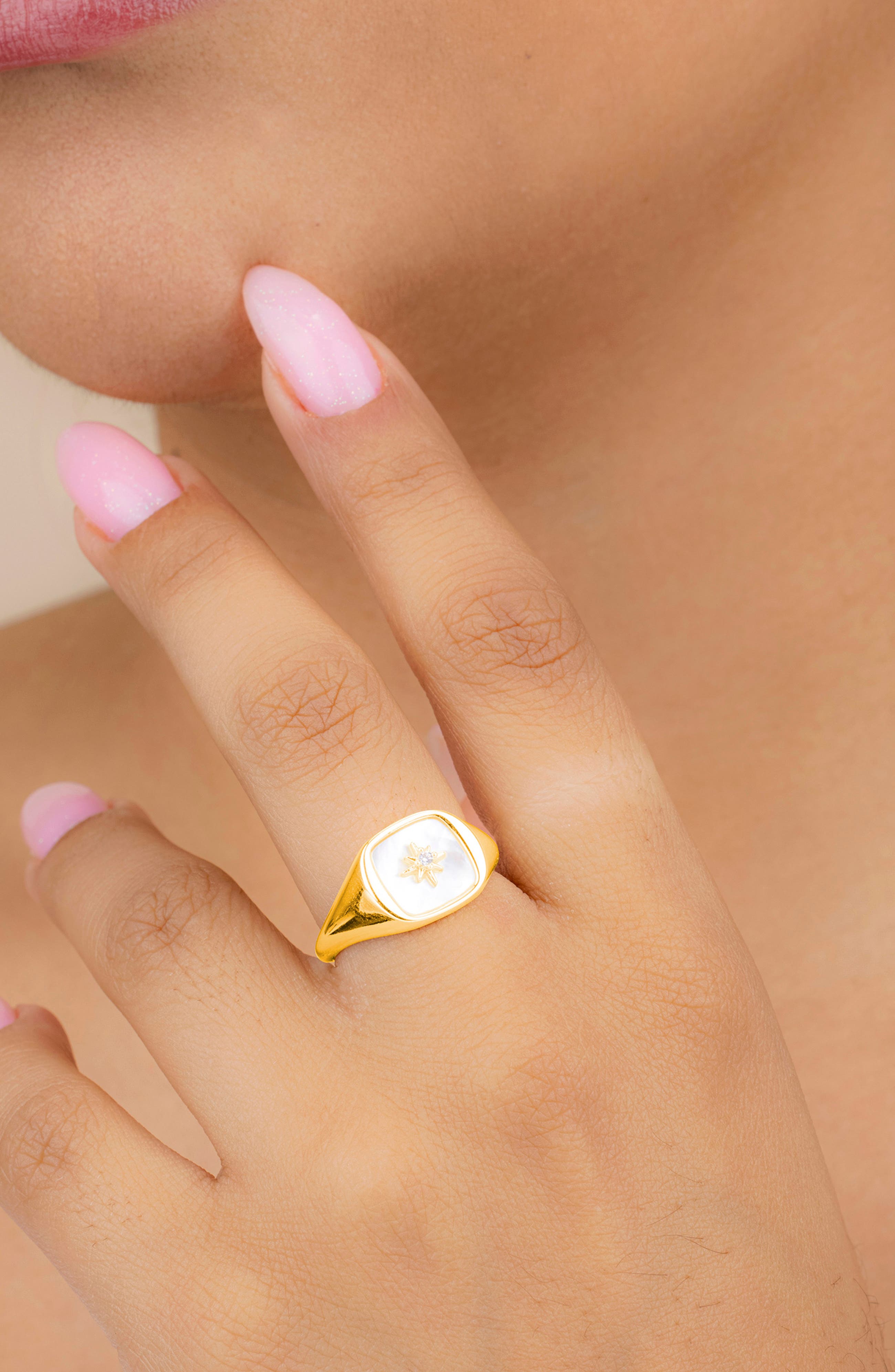 Sterling Forever Simona Mother of Pearl Cubic Zirconia Signet Ring