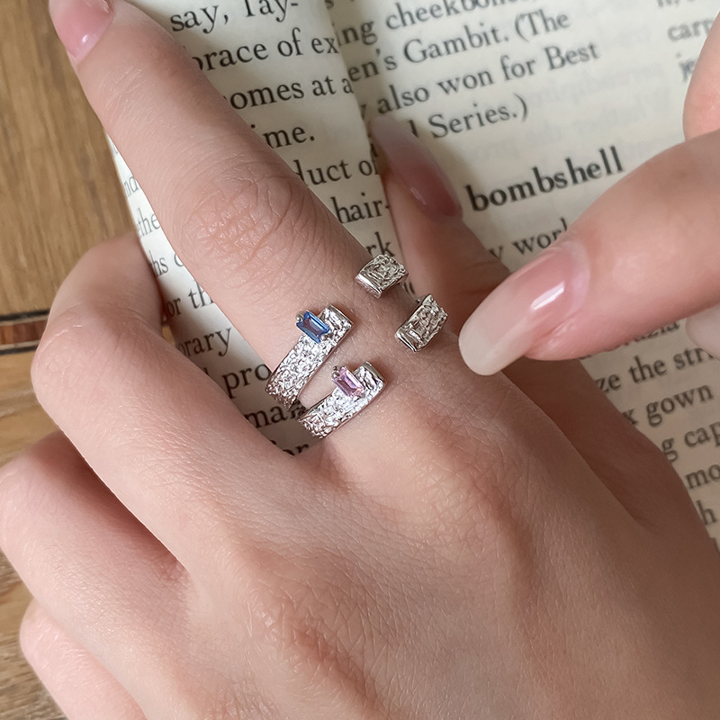 S925 sterling silver textured ring for women, summer ins style, niche, high-end, sweet and cool, personalized geometric open ring