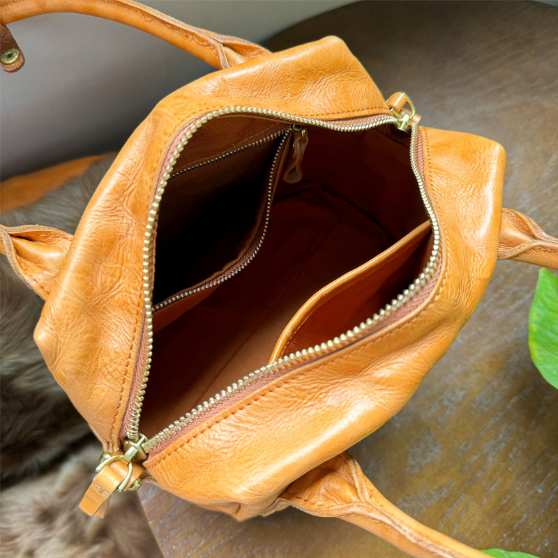 Orange Cognac Mini Crossbody Tote