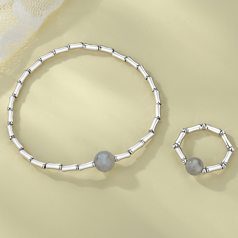 925 sterling silver moonstone bamboo bracelet for women, new Chinese style, symbolizing continuous success, same style as on Xiaohongshu and Instagram