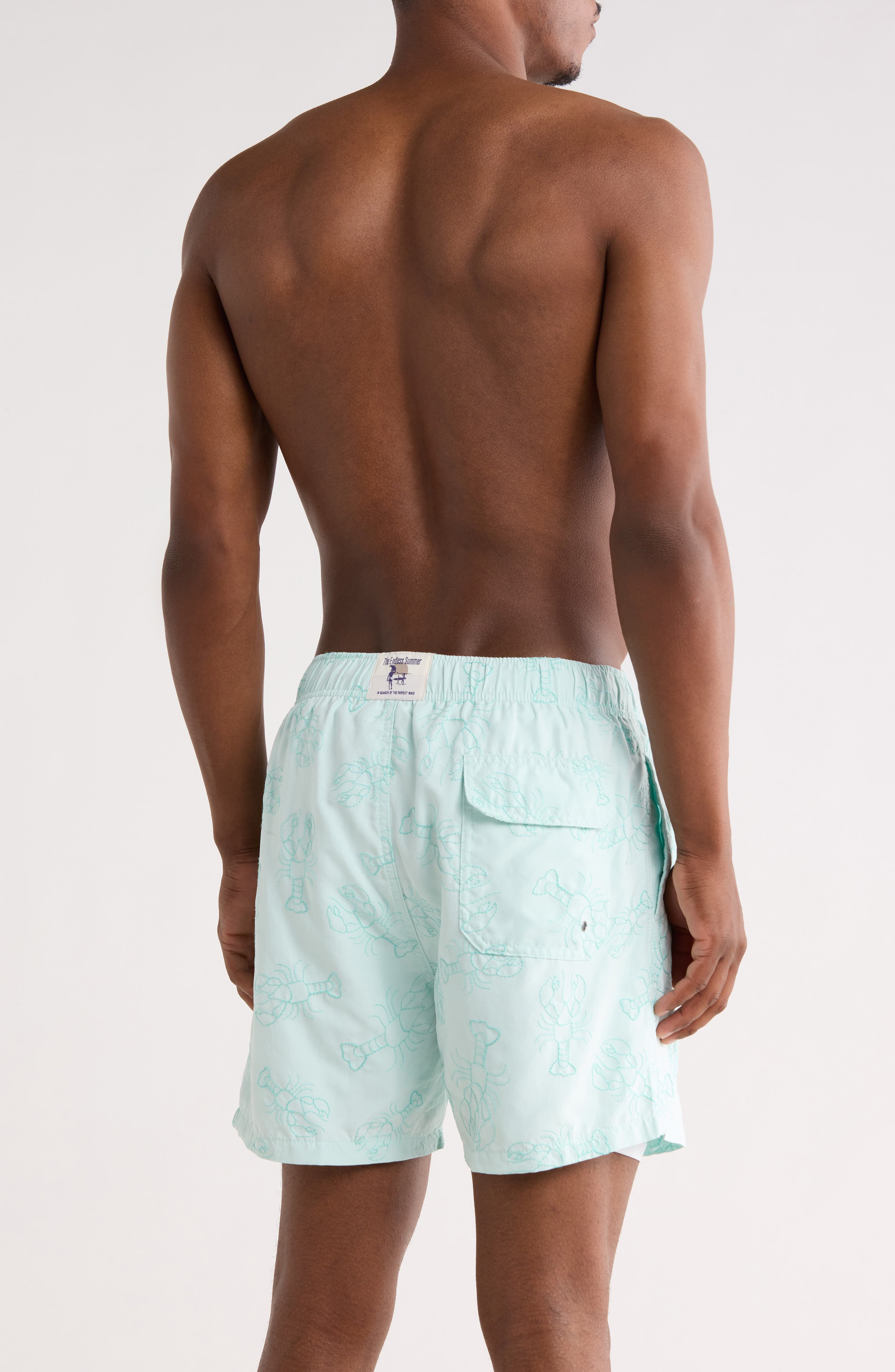 THE ENDLESS SUMMER Embroidered Lobster Volley Swim Trunks