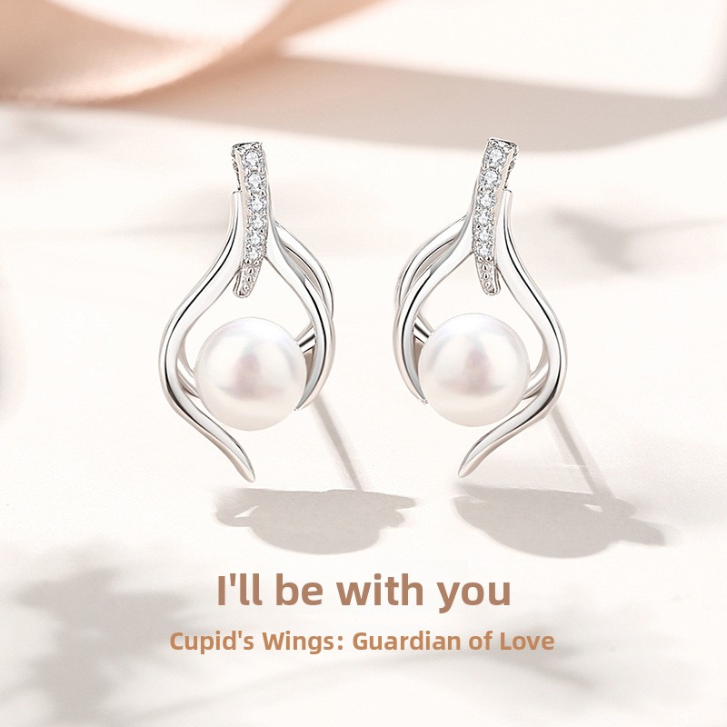 Original design, pearl earrings for women, 925 sterling silver, French-style elegance, high-end earrings, cross-border jewelry