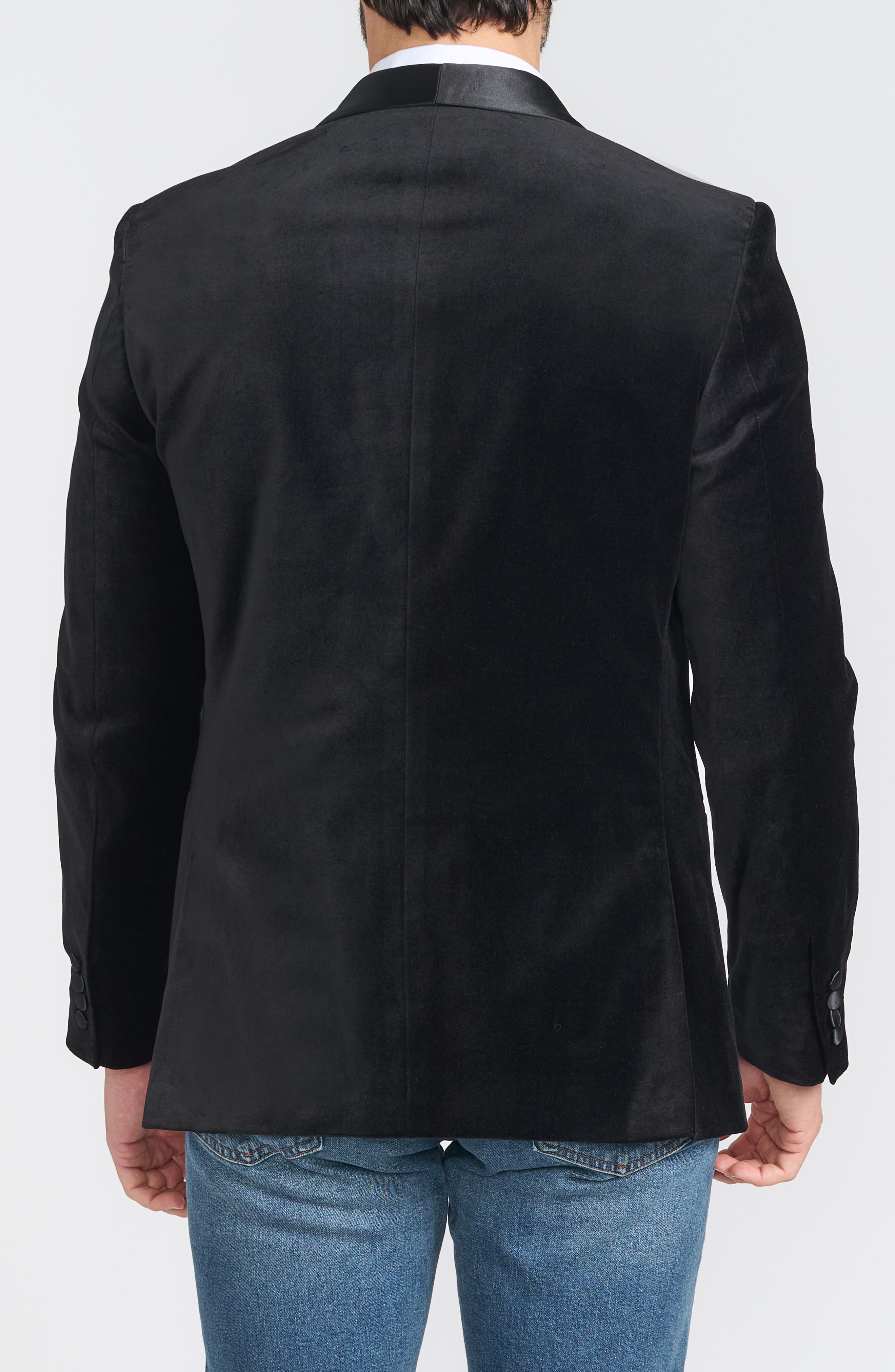 SAVILE ROW CO Black Satin Shawl Collar Slim Fit Velvet Jacket