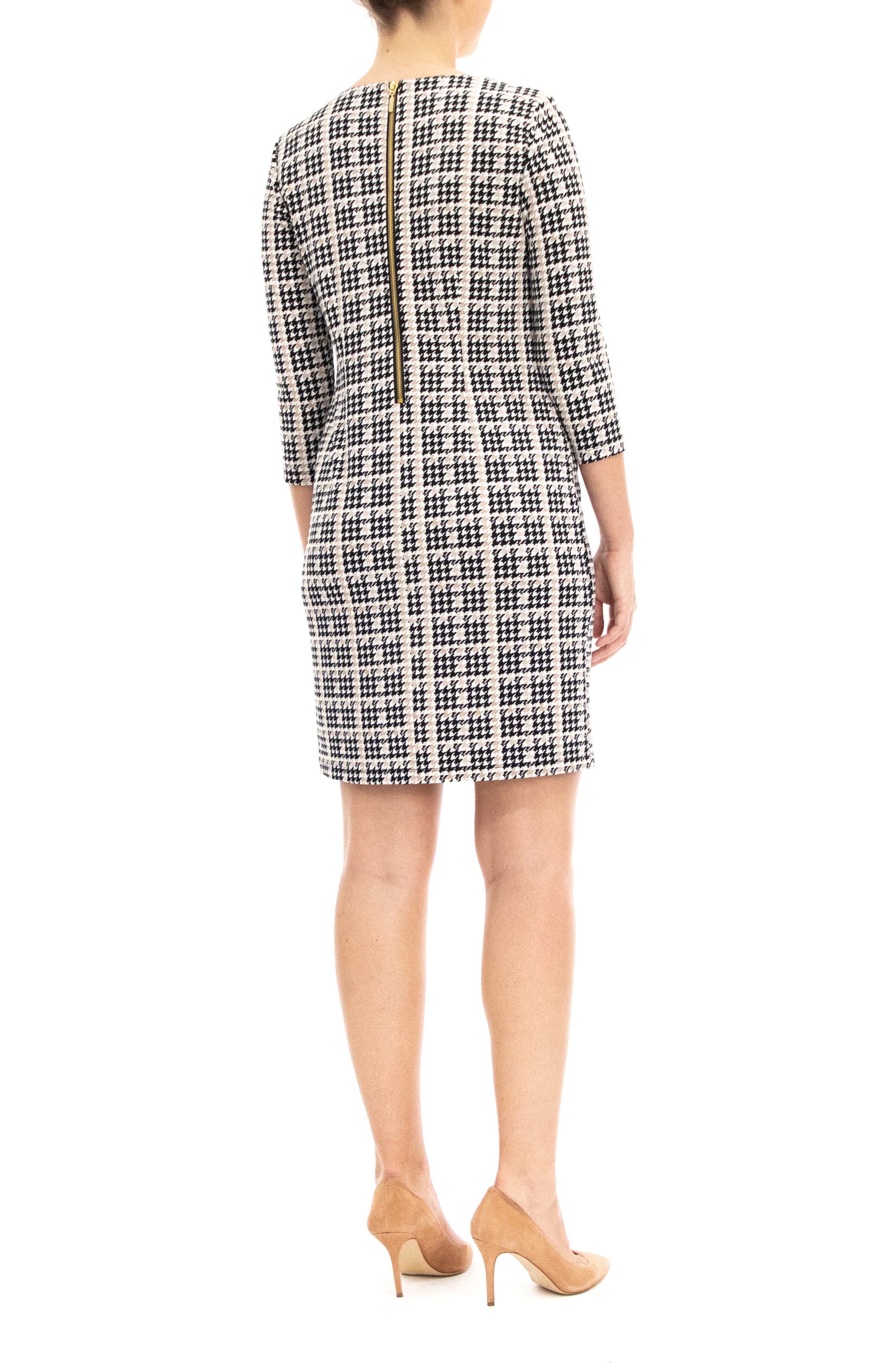 Nina Leonard Three-Quarter Sleeve Faux Pearl Sheath Dress