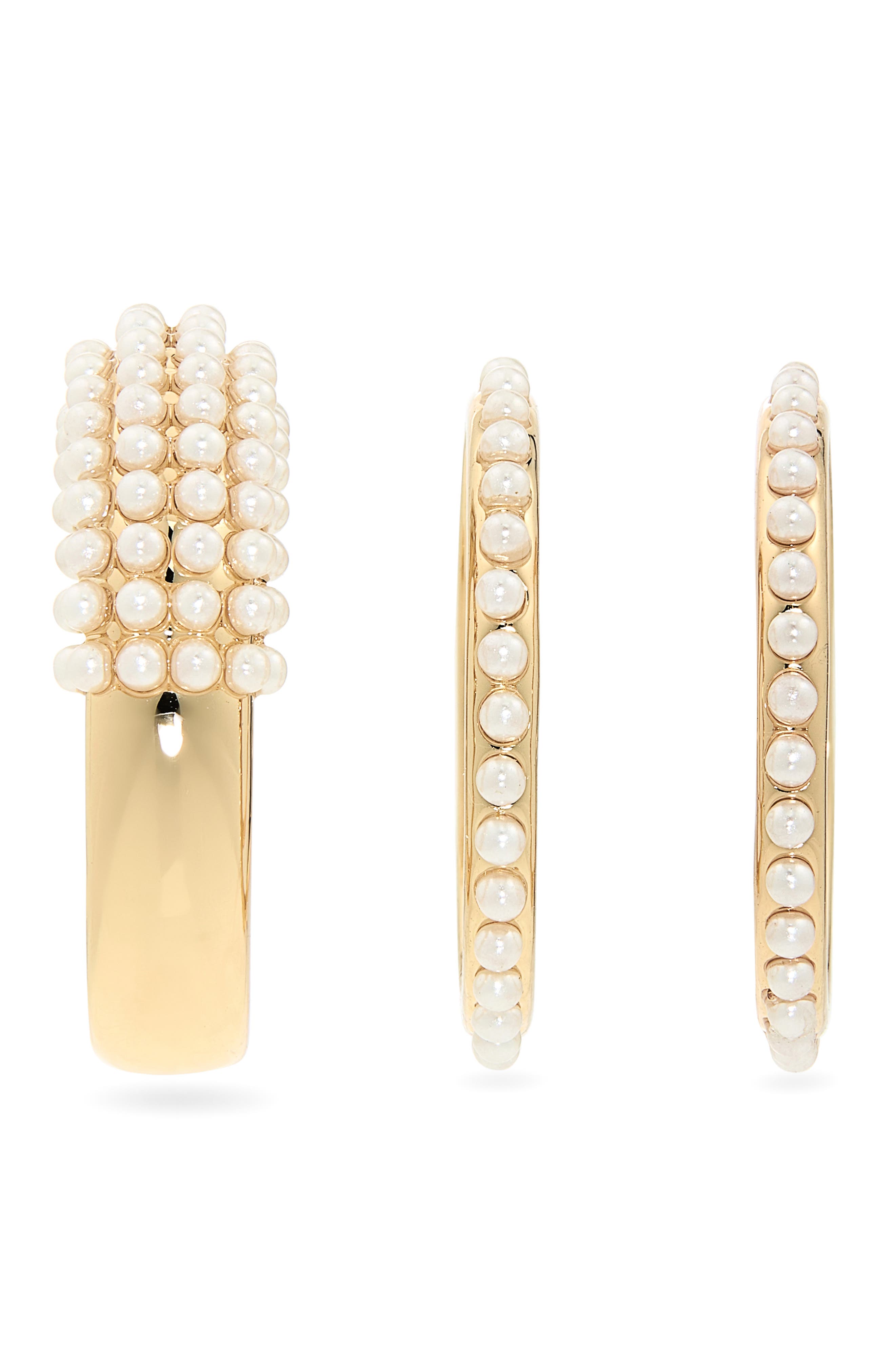 AllSaints Set of 3 Faux Pearl Assorted Rings