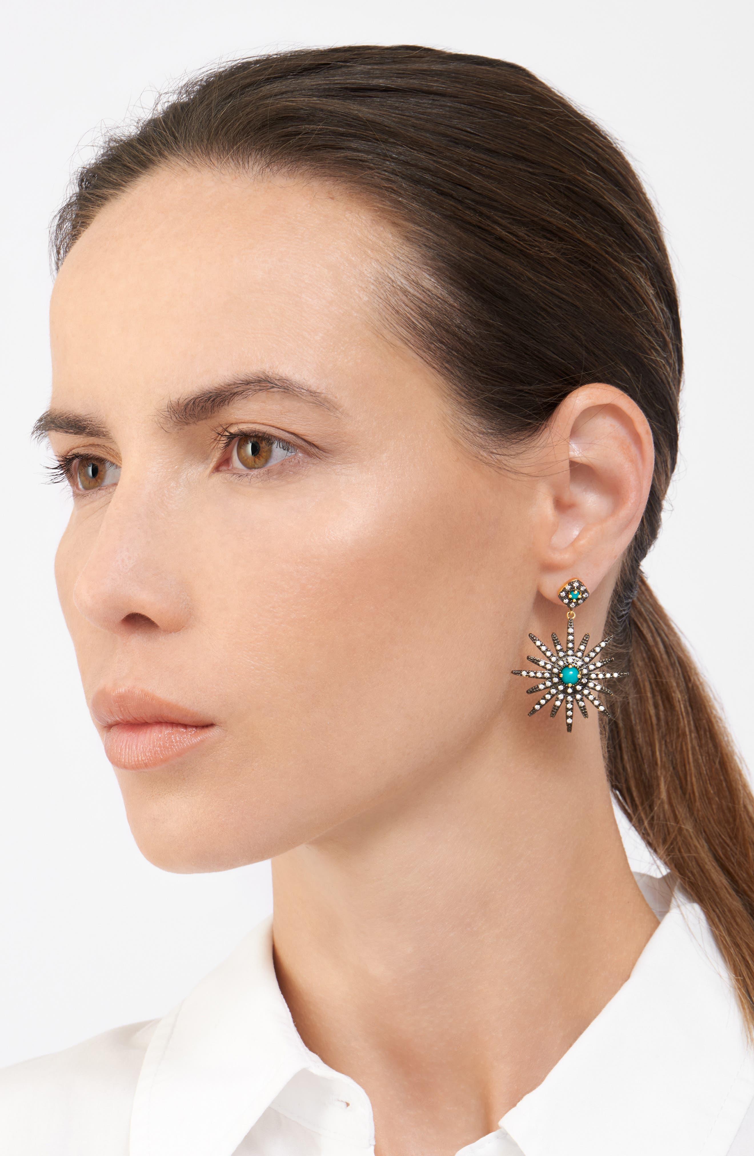 Adornia 14K Yellow Gold Plated Turquoise & Swarovski Crystal Accented Starburst Earrings