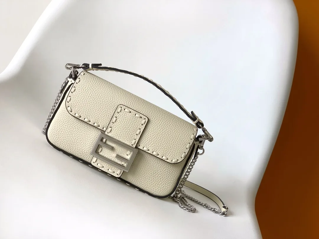 Fendi Baguette White Grained Leather Shoulder Bag product photo from LabelPicks