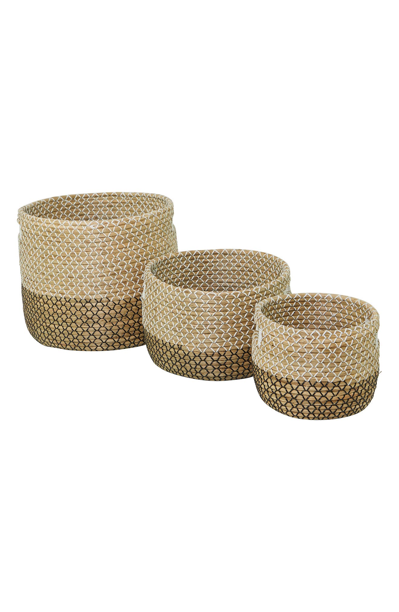 COSMO BY COSMOPOLITAN Brown Seagrass Handmade Two-Toned Storage Basket with Handles - Set of 3