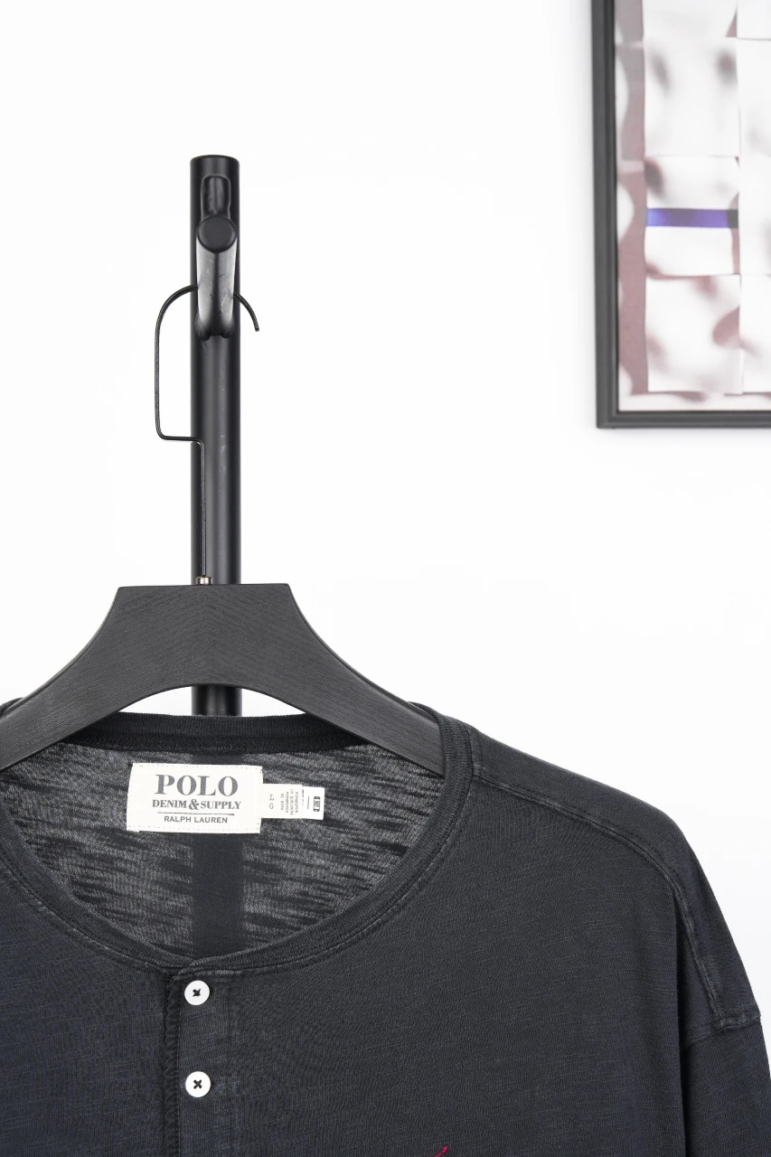 Ralph Lauren Black Pony Embroidered Henley Long Sleeve T-Shirt product photo from LabelPicks