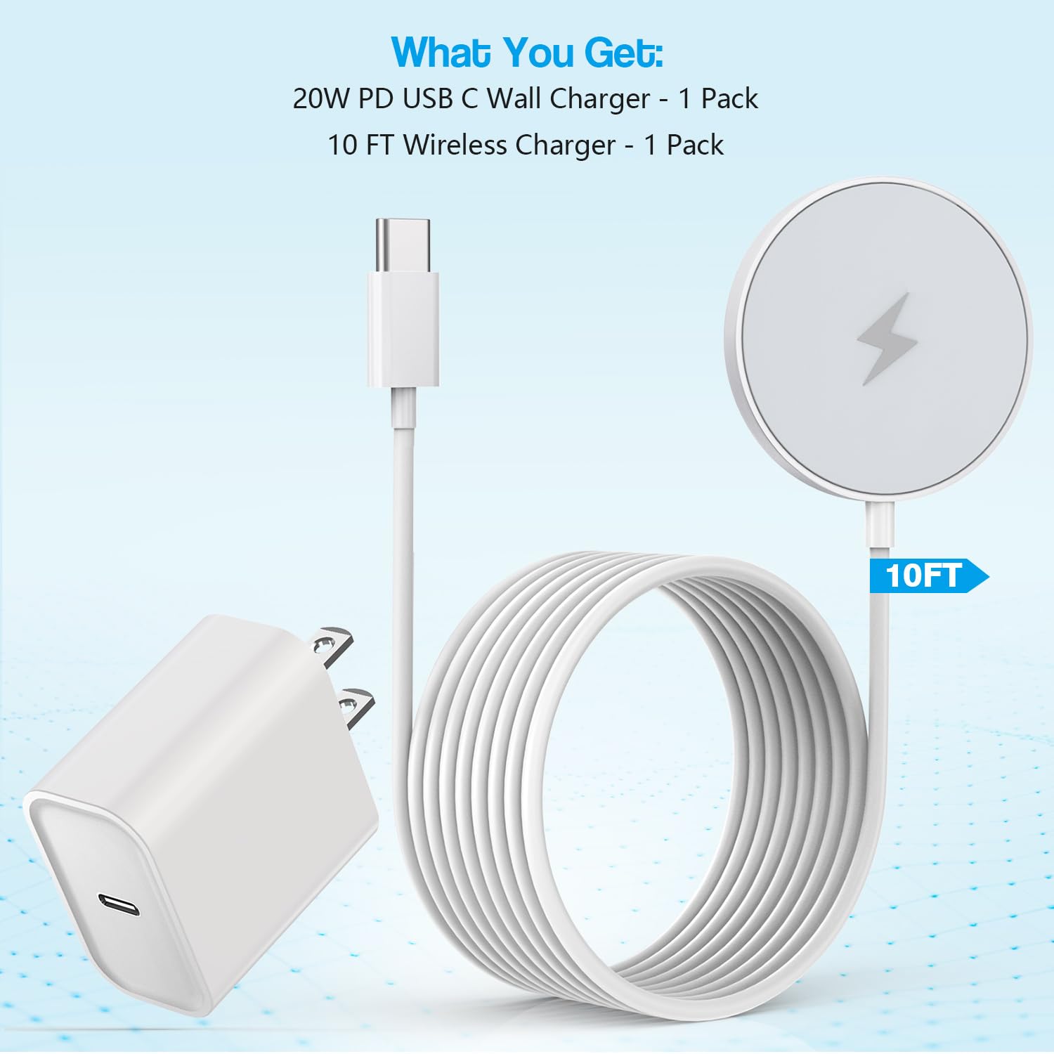 10FT Magnetic Wireless Charger, 15W Fast Apple Mag-Safe Charger for iPhone 17/16/15, PD with USBC Apple Fast Charging Block, 10-foot quick charge for iPhone 17/17 Air/17, 16, 15 Pro/Pro Max/14/13/12/AirPods