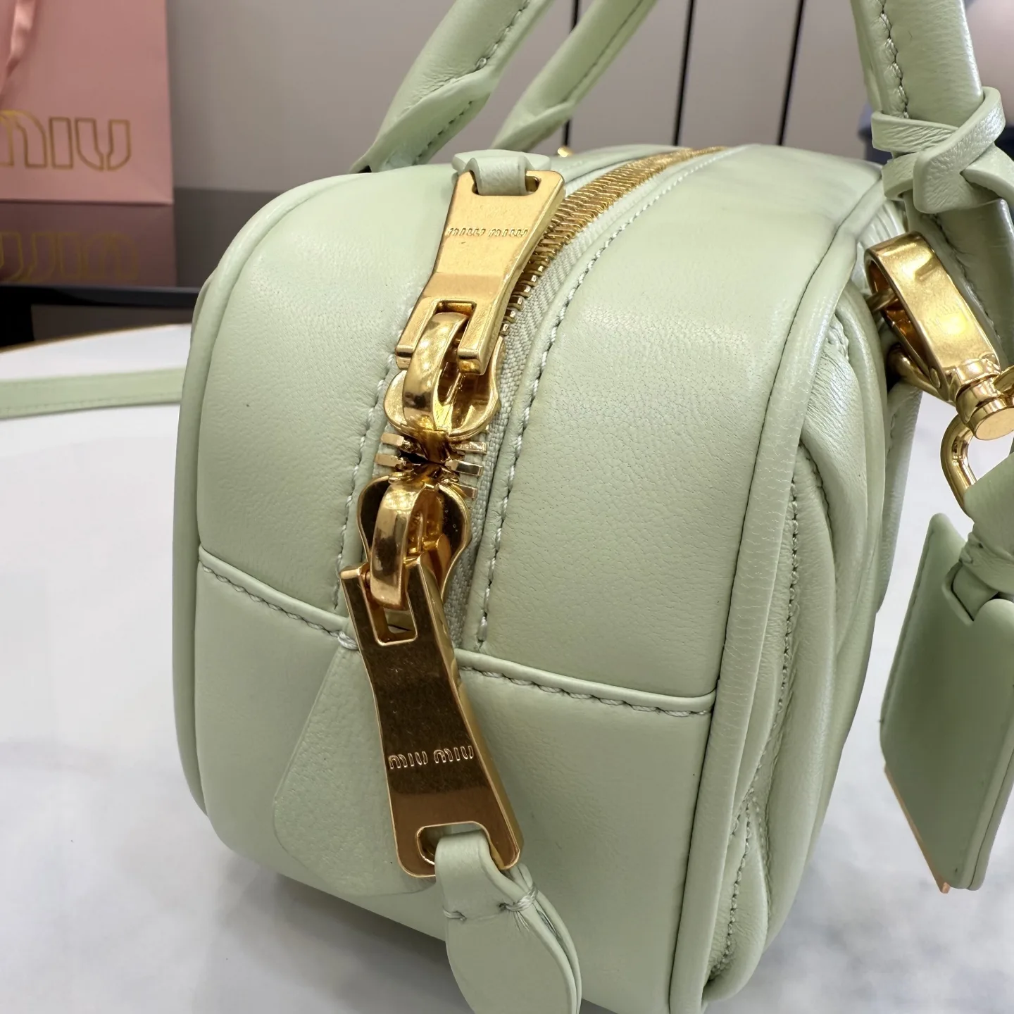 Miu Miu Matelasse Green Lambskin Top Handle Bag product photo from LabelPicks