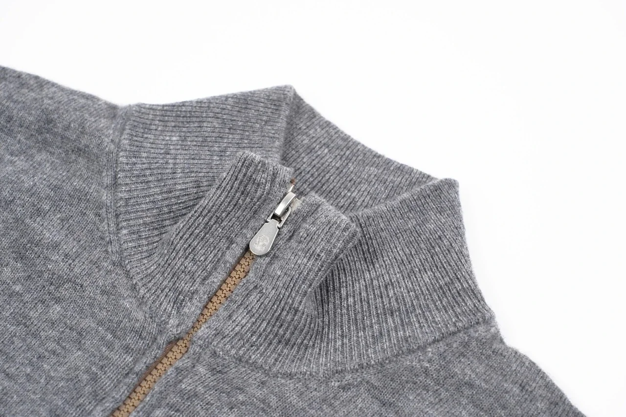 Brunello Cucinelli Light Grey Wool Zip Cardigan product photo from LabelPicks